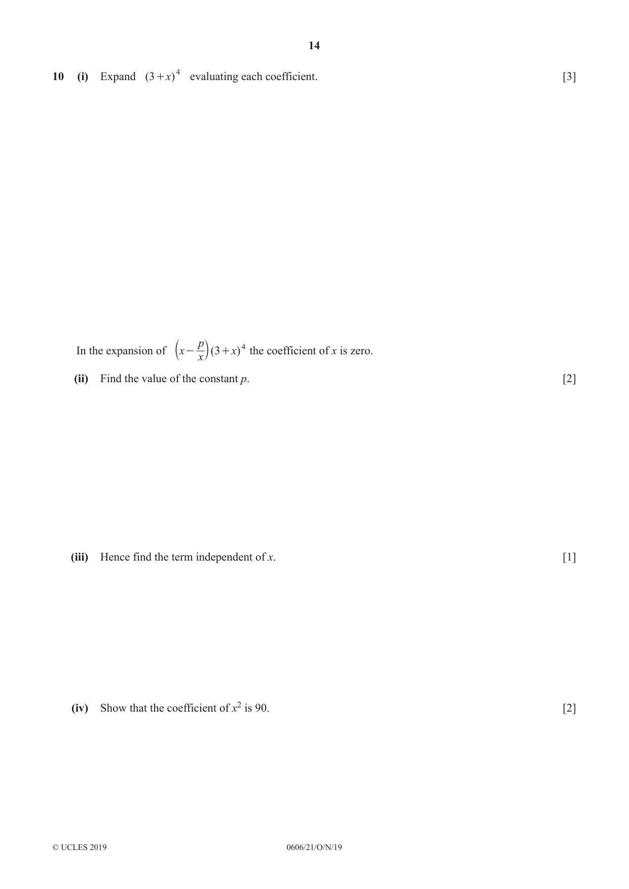 Cambridge IGCSE Mathematics - Additional 0606 2019 Oct/Nov Paper 2 · Variant 1 question paper, page 14 of 16