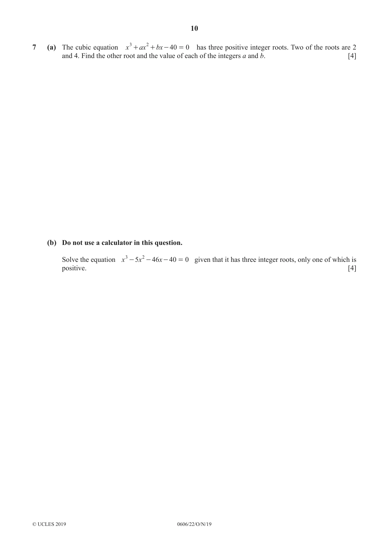 Cambridge IGCSE Mathematics - Additional 0606 2019 Oct/Nov Paper 2 · Variant 2 question paper, page 10 of 16
