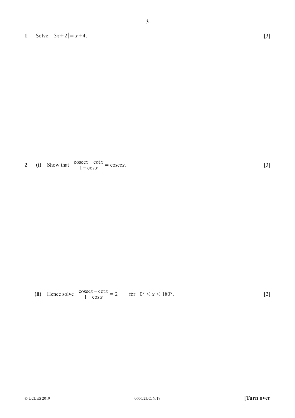 Cambridge IGCSE Mathematics - Additional 0606 2019 Oct/Nov Paper 2 · Variant 3 question paper, page 3 of 16