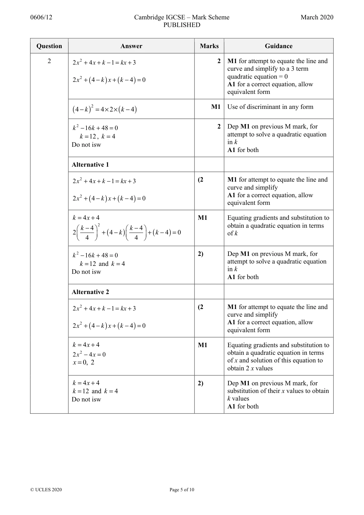 Mark scheme, page 5 of 10
