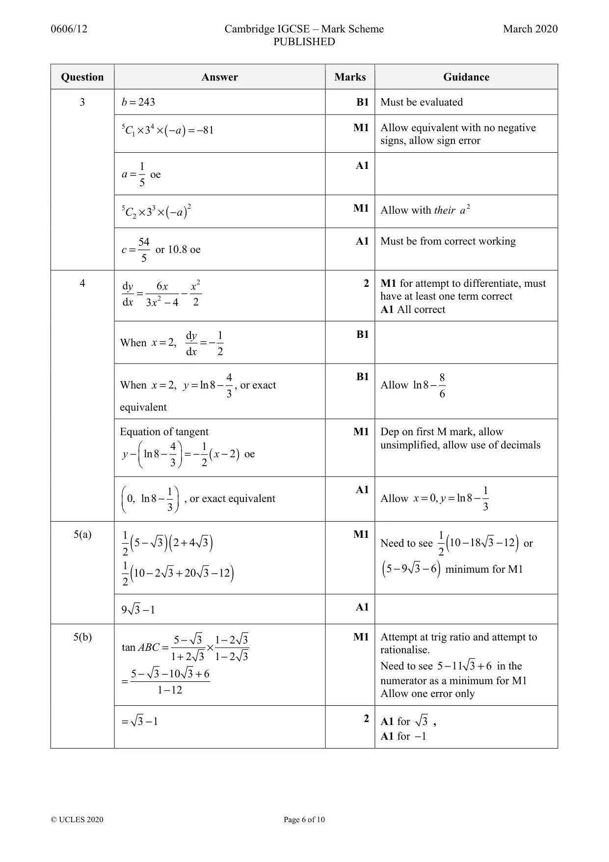 Mark scheme, page 6 of 10