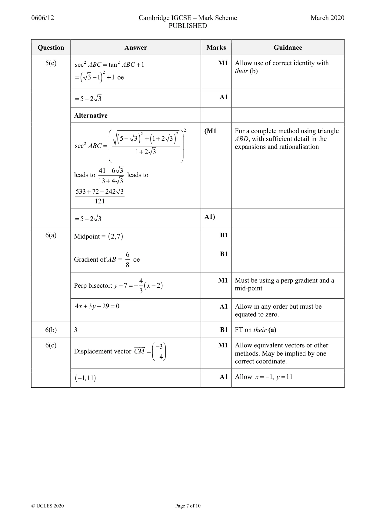 Mark scheme, page 7 of 10