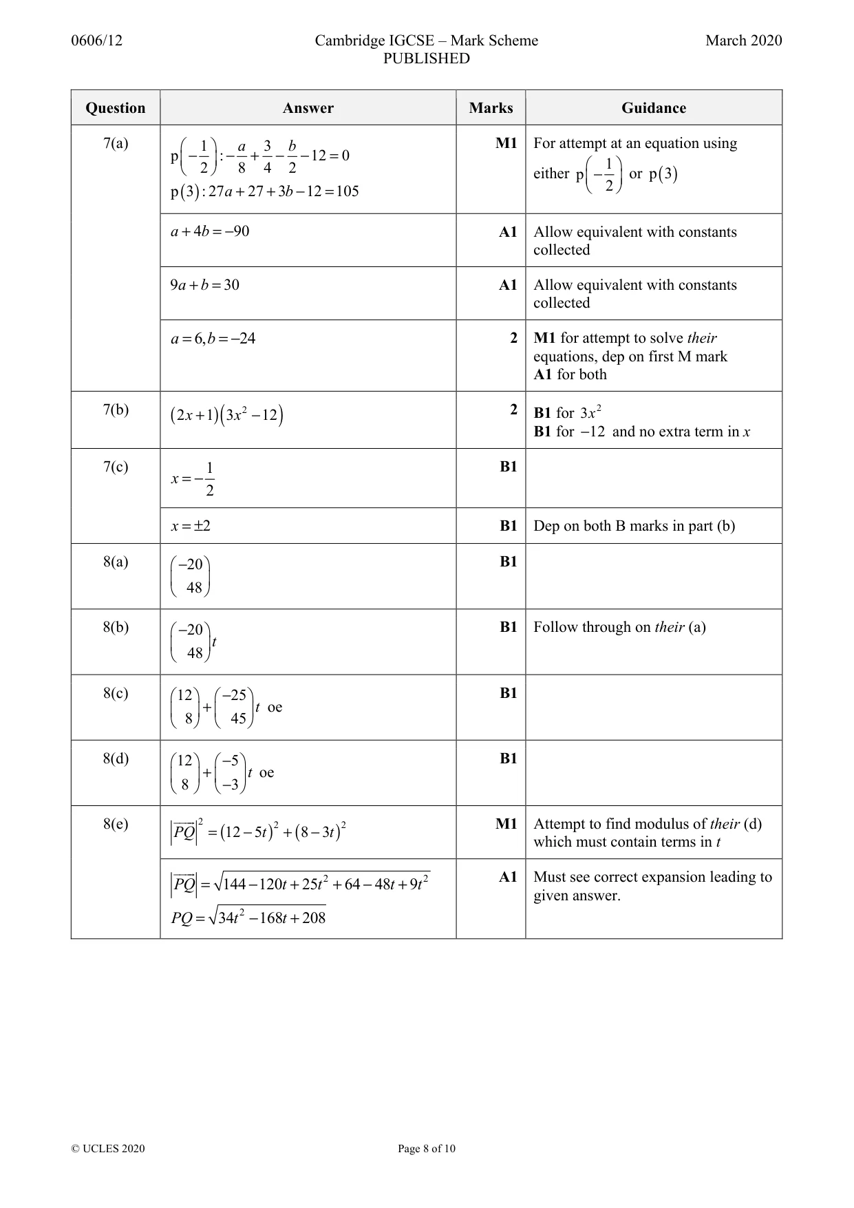 Mark scheme, page 8 of 10