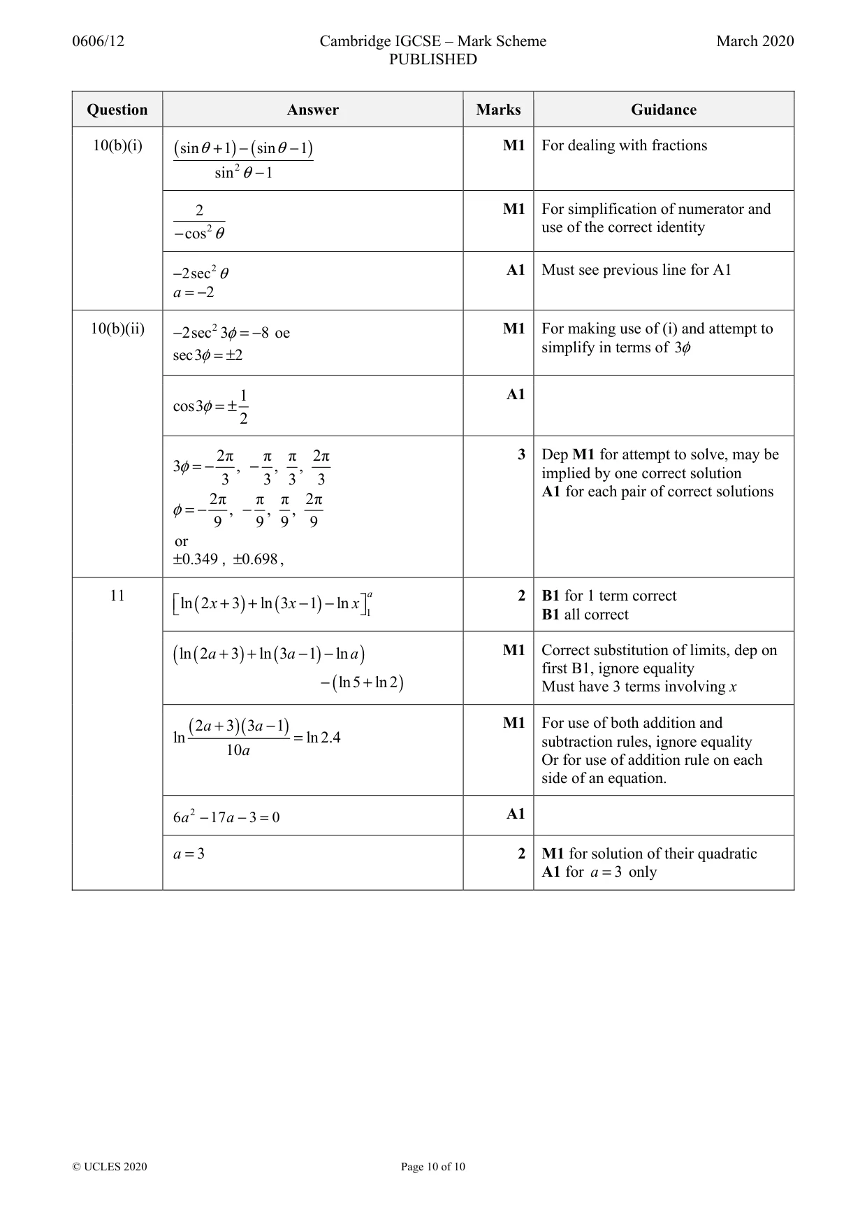 Mark scheme, page 10 of 10
