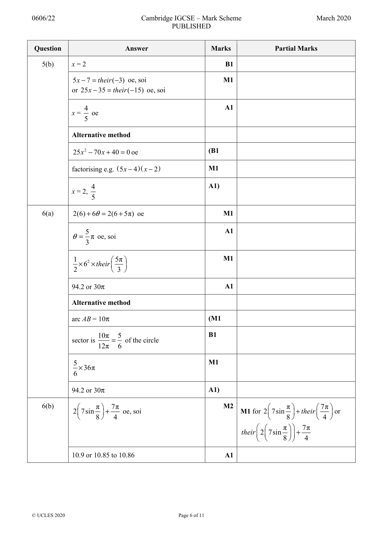 Mark scheme, page 6 of 11