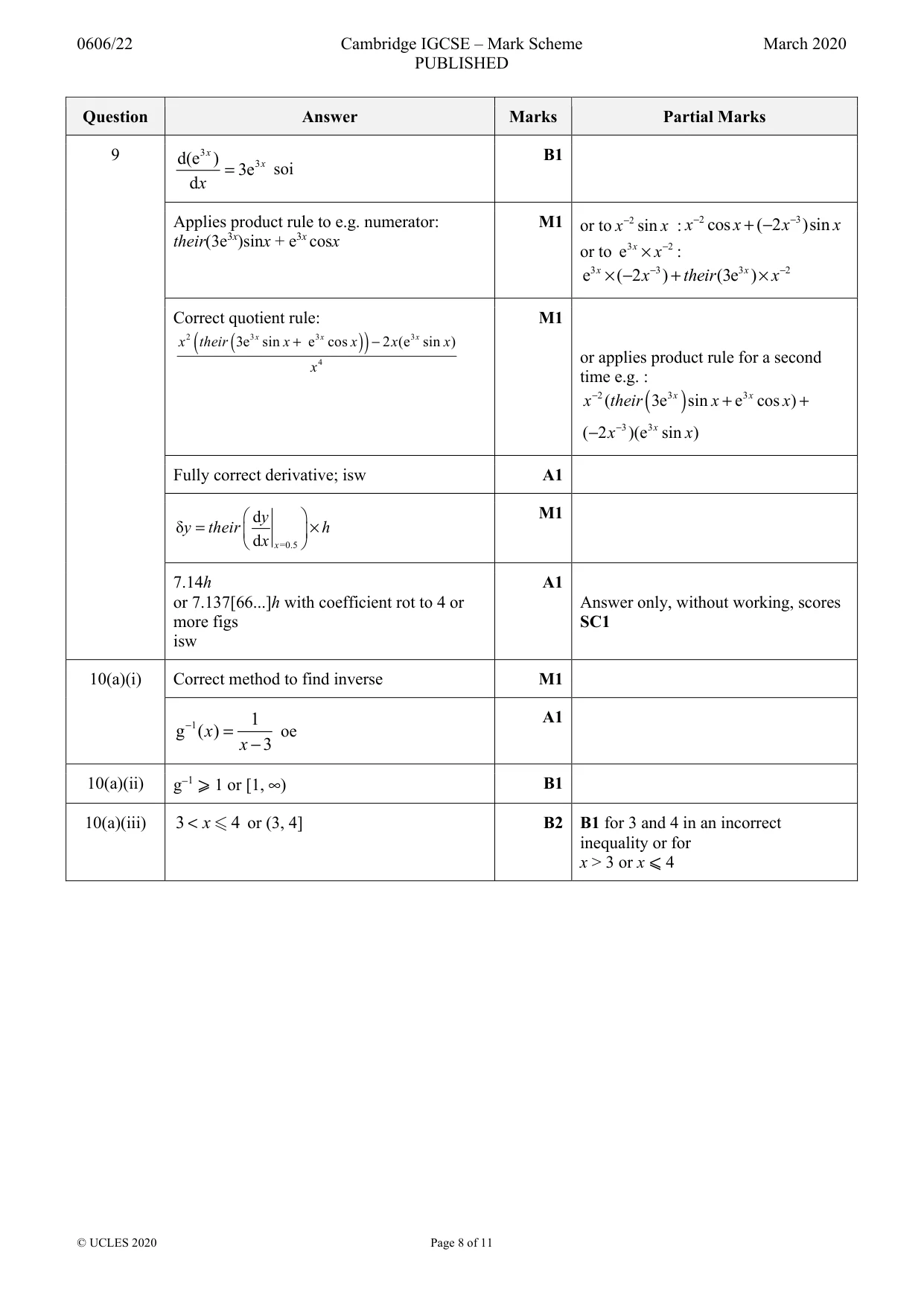 Mark scheme, page 8 of 11