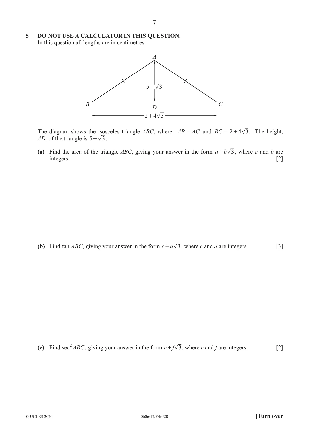 Cambridge IGCSE Mathematics - Additional 0606 2020 Feb/March Paper 1 · Variant 2 question paper, page 7 of 16