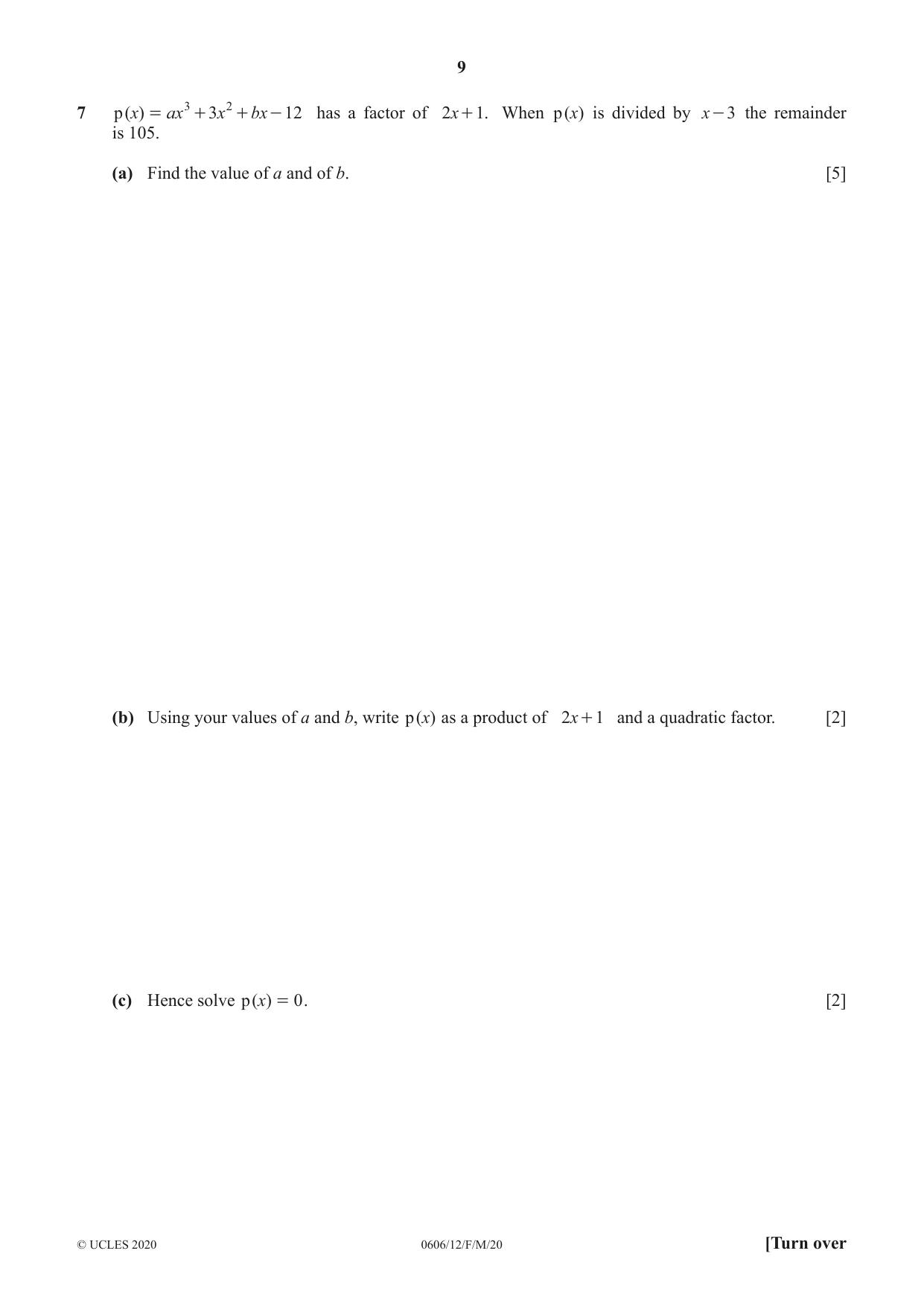 Cambridge IGCSE Mathematics - Additional 0606 2020 Feb/March Paper 1 · Variant 2 question paper, page 9 of 16