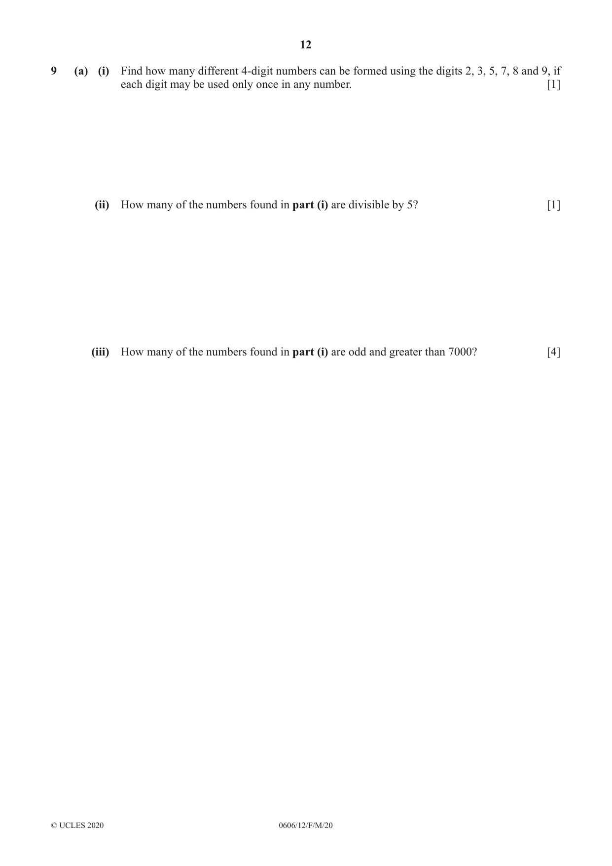 Cambridge IGCSE Mathematics - Additional 0606 2020 Feb/March Paper 1 · Variant 2 question paper, page 12 of 16