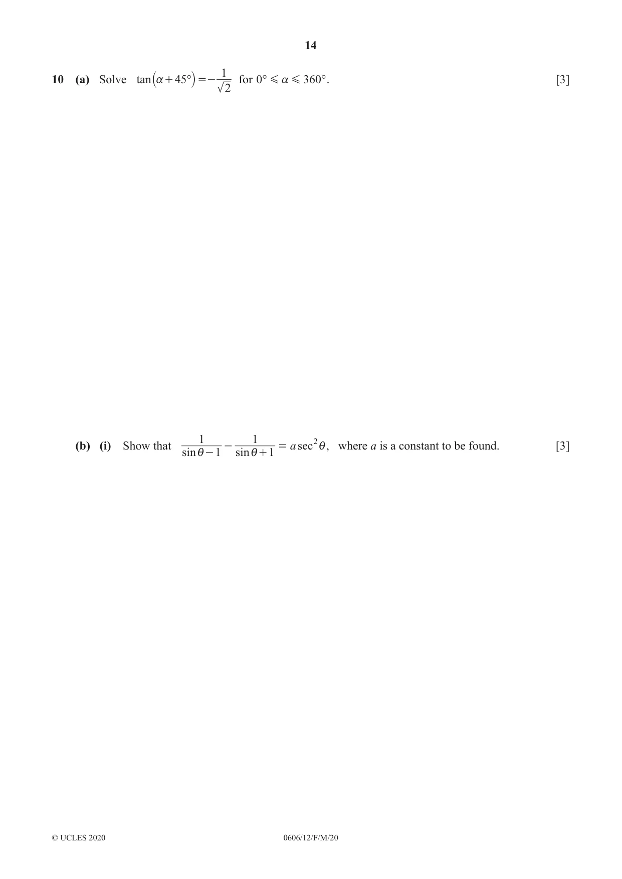Cambridge IGCSE Mathematics - Additional 0606 2020 Feb/March Paper 1 · Variant 2 question paper, page 14 of 16