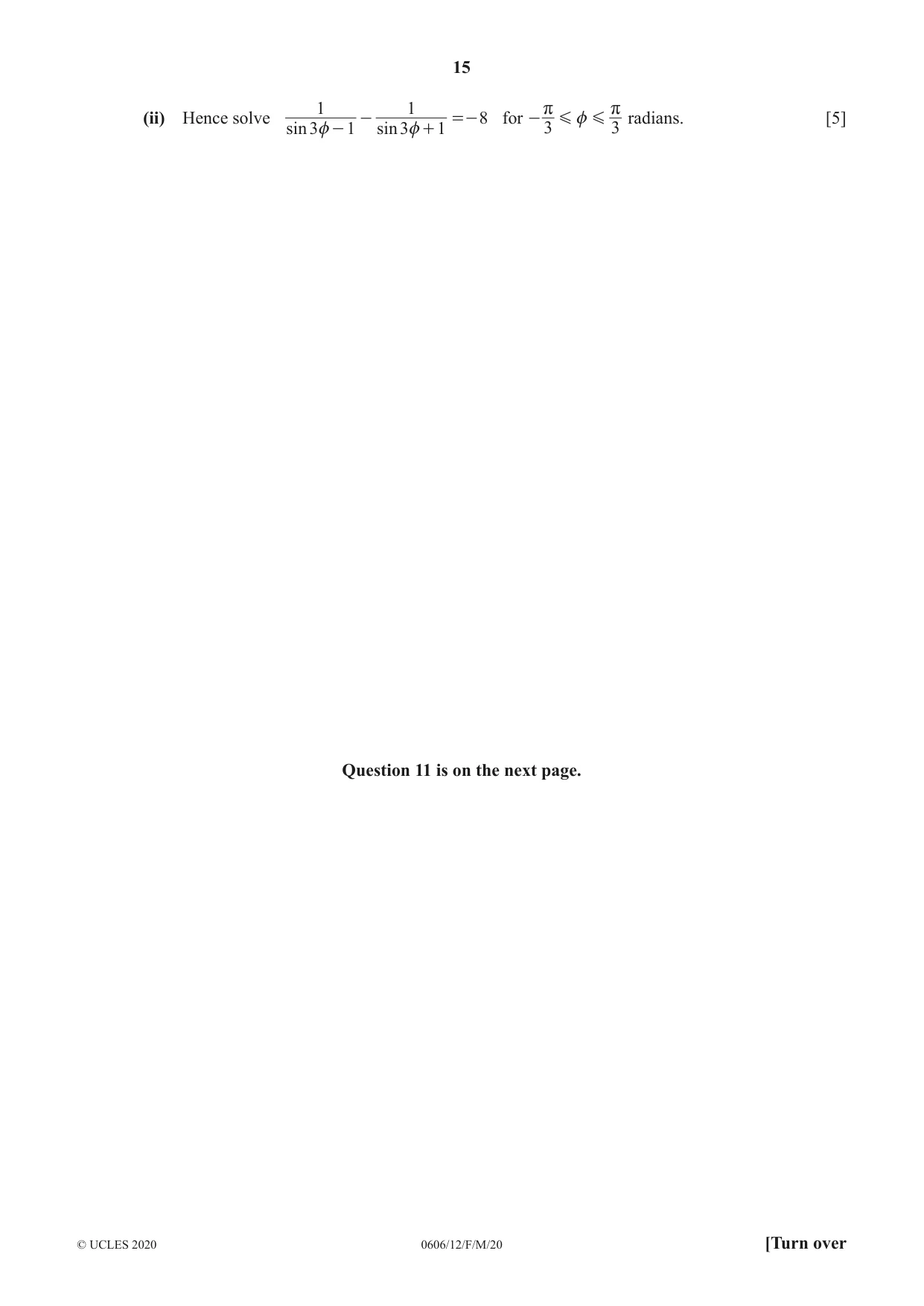 Cambridge IGCSE Mathematics - Additional 0606 2020 Feb/March Paper 1 · Variant 2 question paper, page 15 of 16