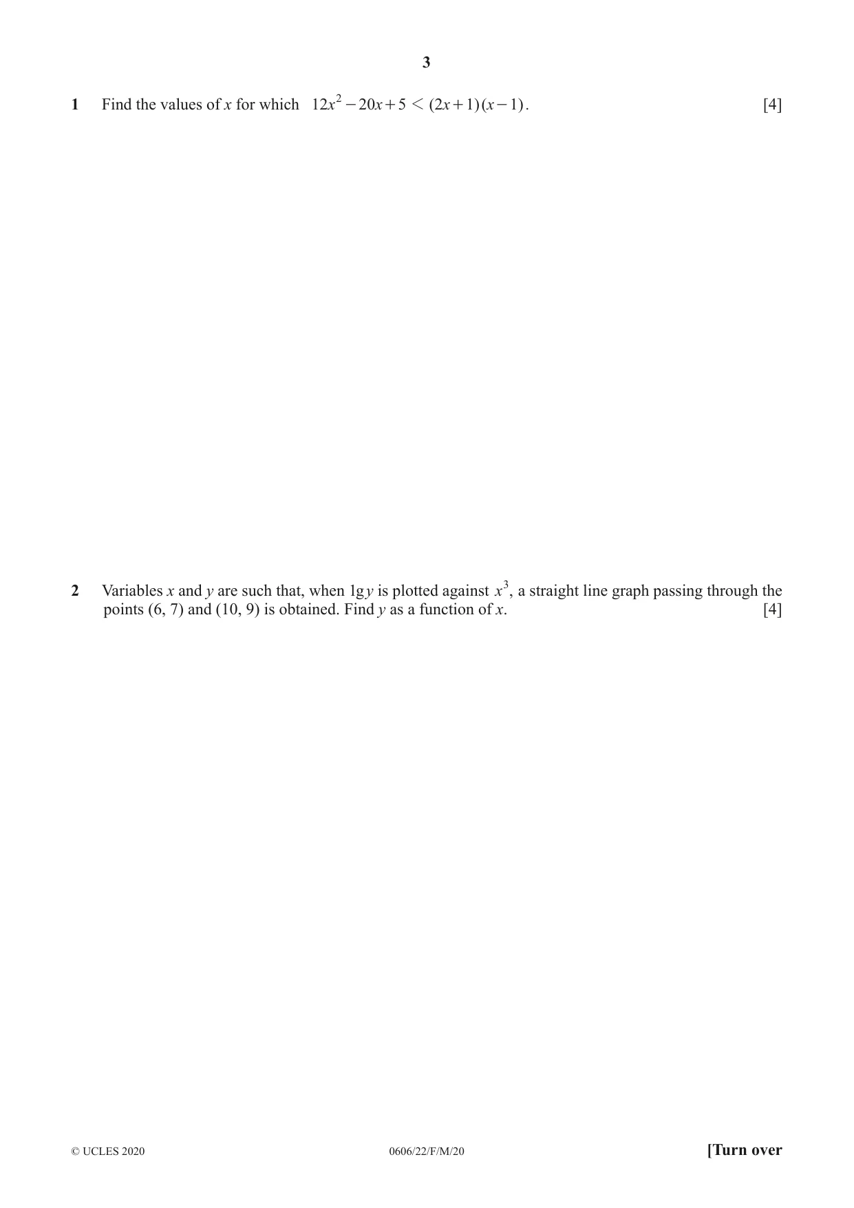 Cambridge IGCSE Mathematics - Additional 0606 2020 Feb/March Paper 2 · Variant 2 question paper, page 3 of 16