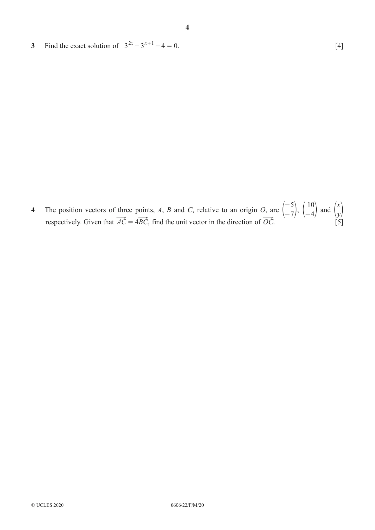 Cambridge IGCSE Mathematics - Additional 0606 2020 Feb/March Paper 2 · Variant 2 question paper, page 4 of 16