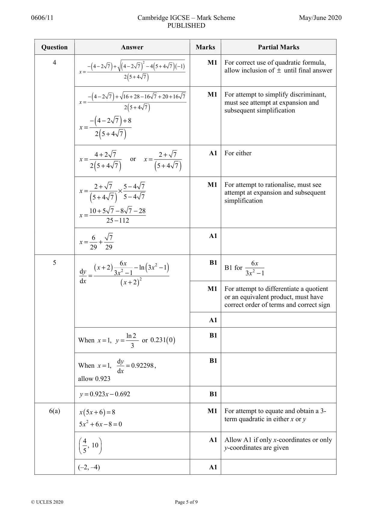 Mark scheme, page 5 of 9
