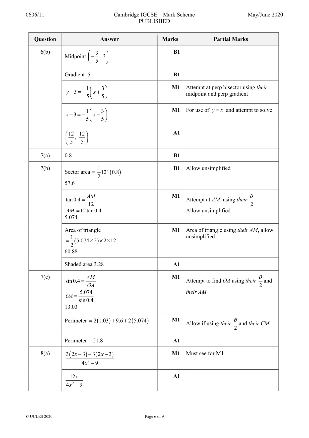 Mark scheme, page 6 of 9