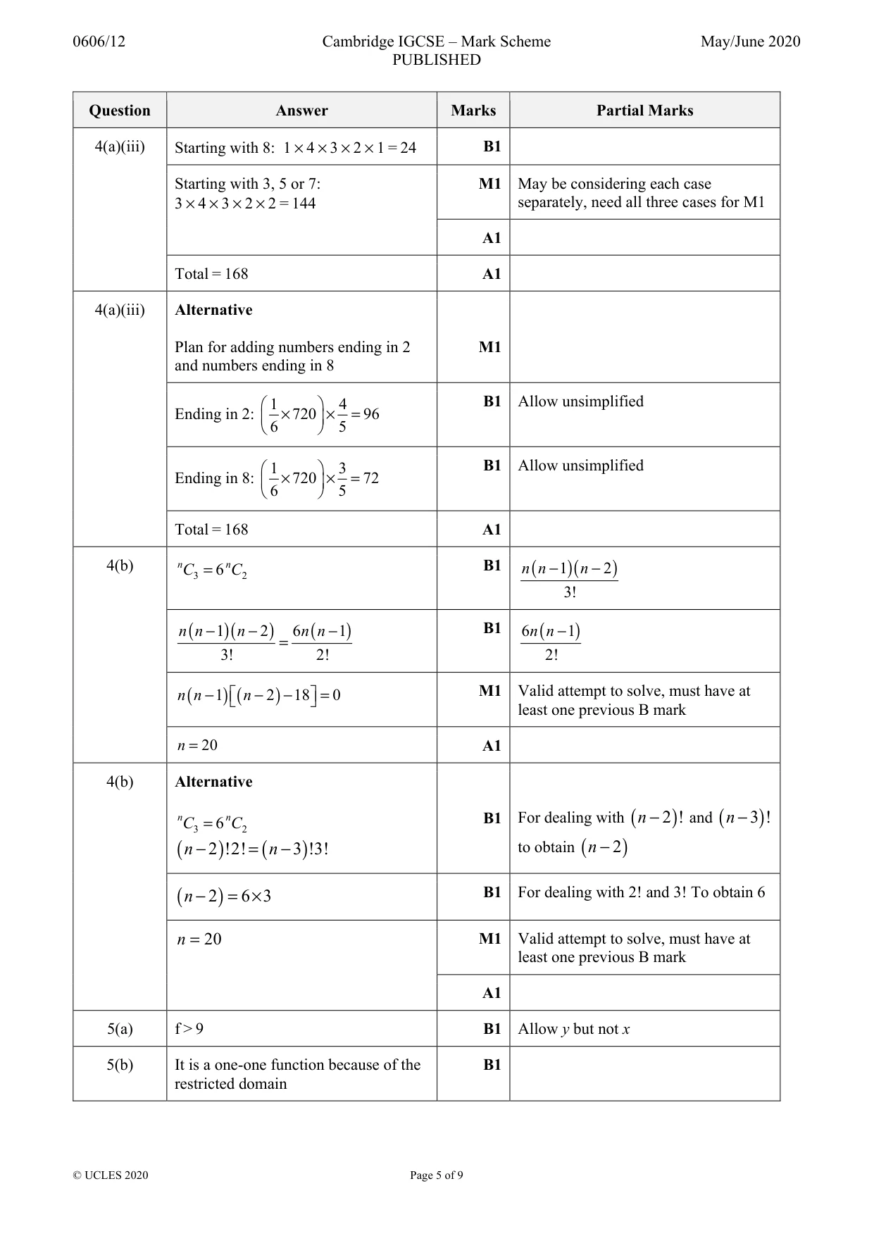 Mark scheme, page 5 of 9