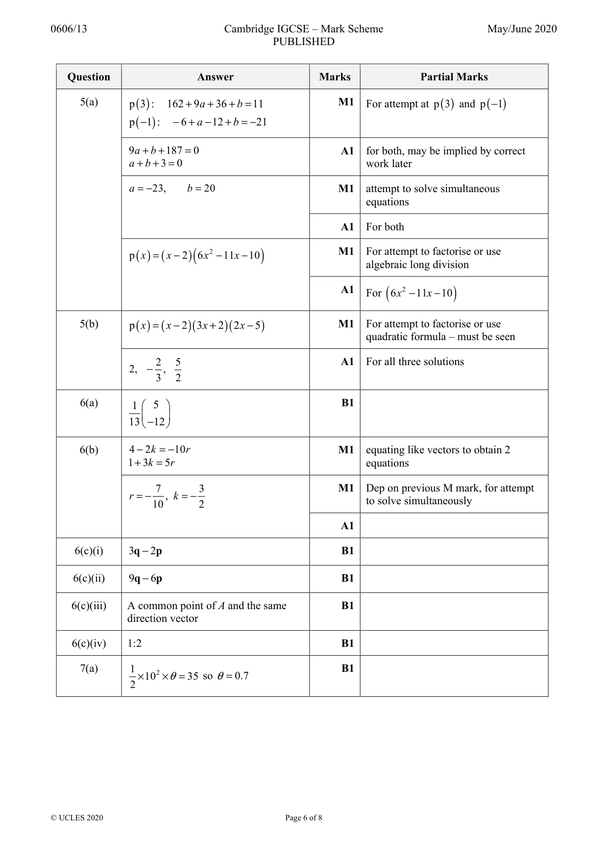 Mark scheme, page 6 of 8