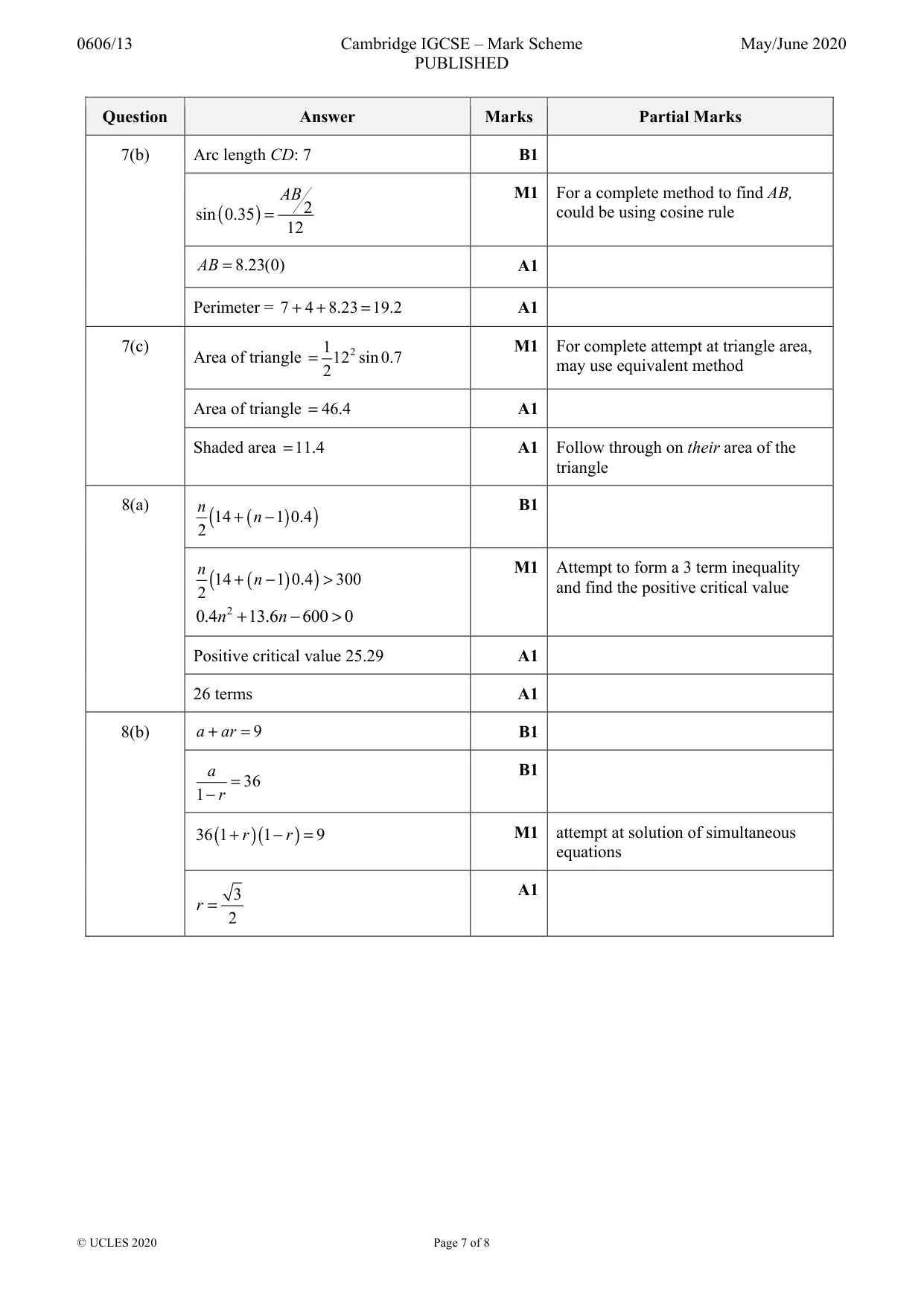 Mark scheme, page 7 of 8