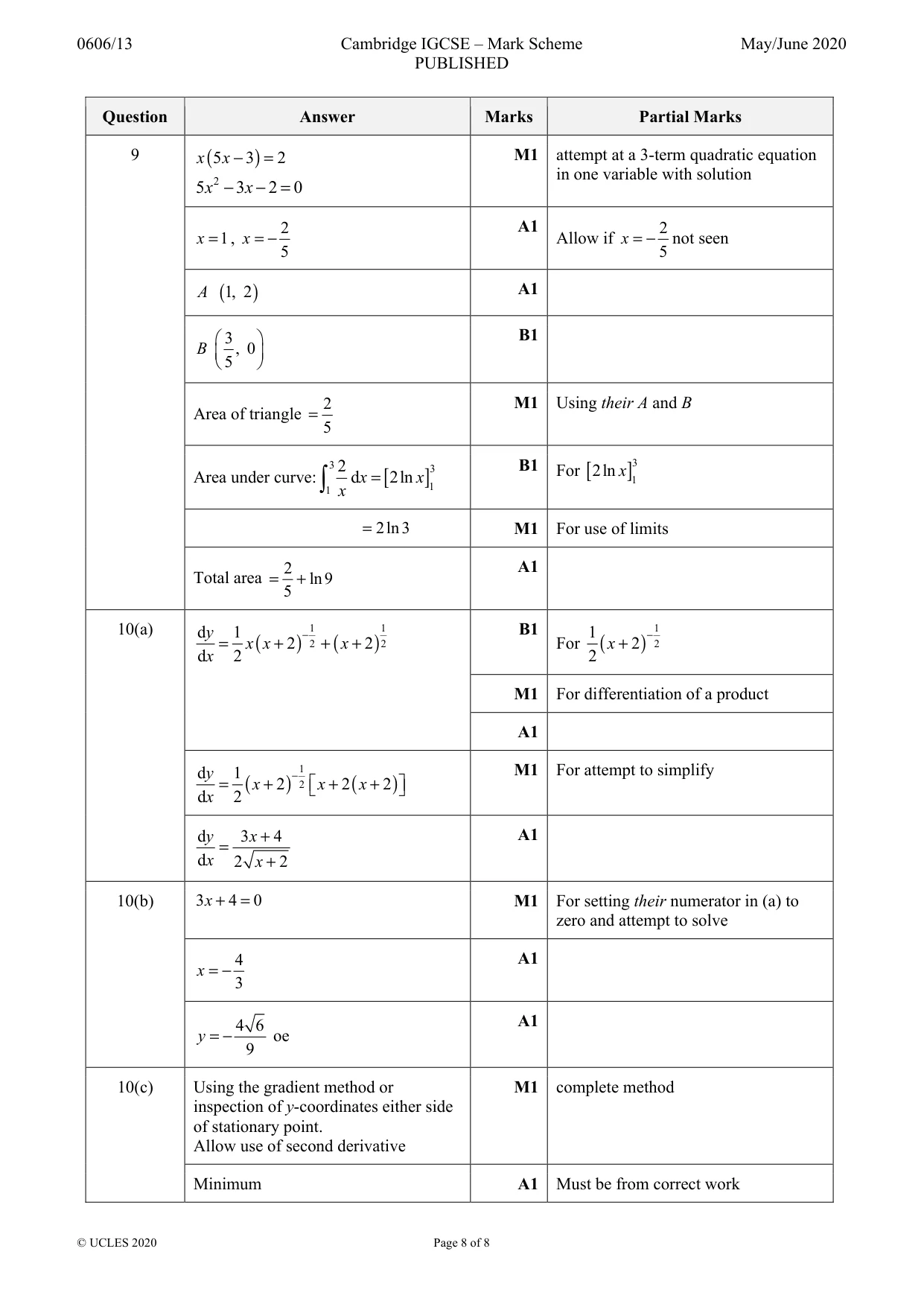 Mark scheme, page 8 of 8