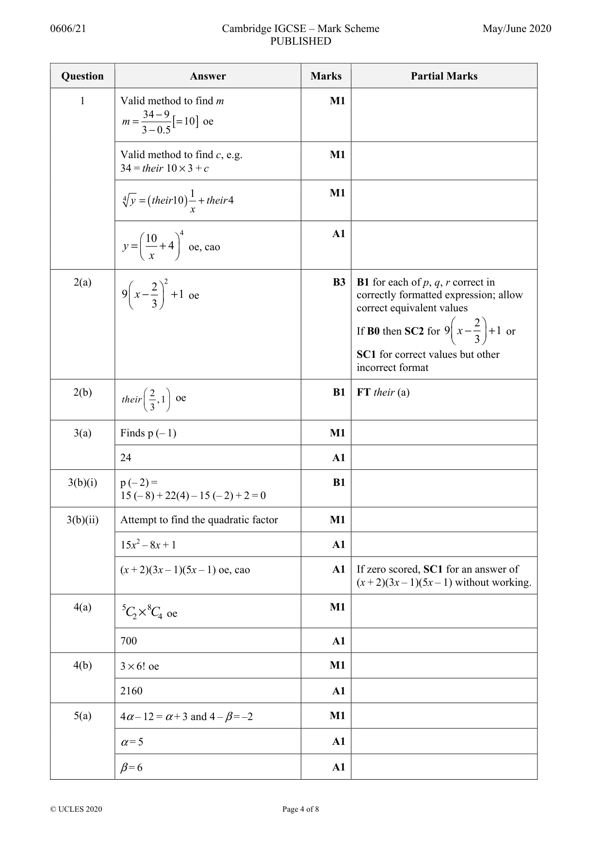 Mark scheme, page 4 of 8