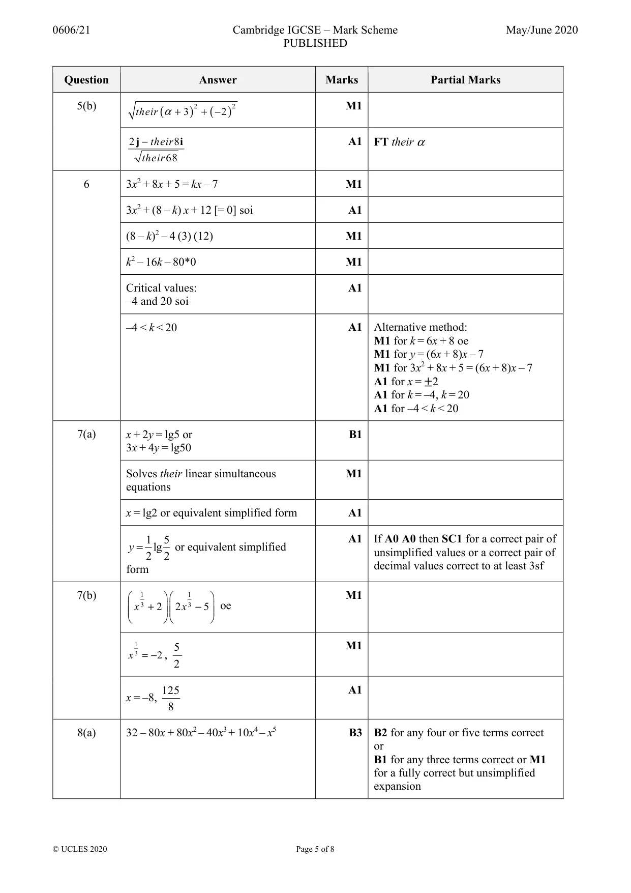 Mark scheme, page 5 of 8