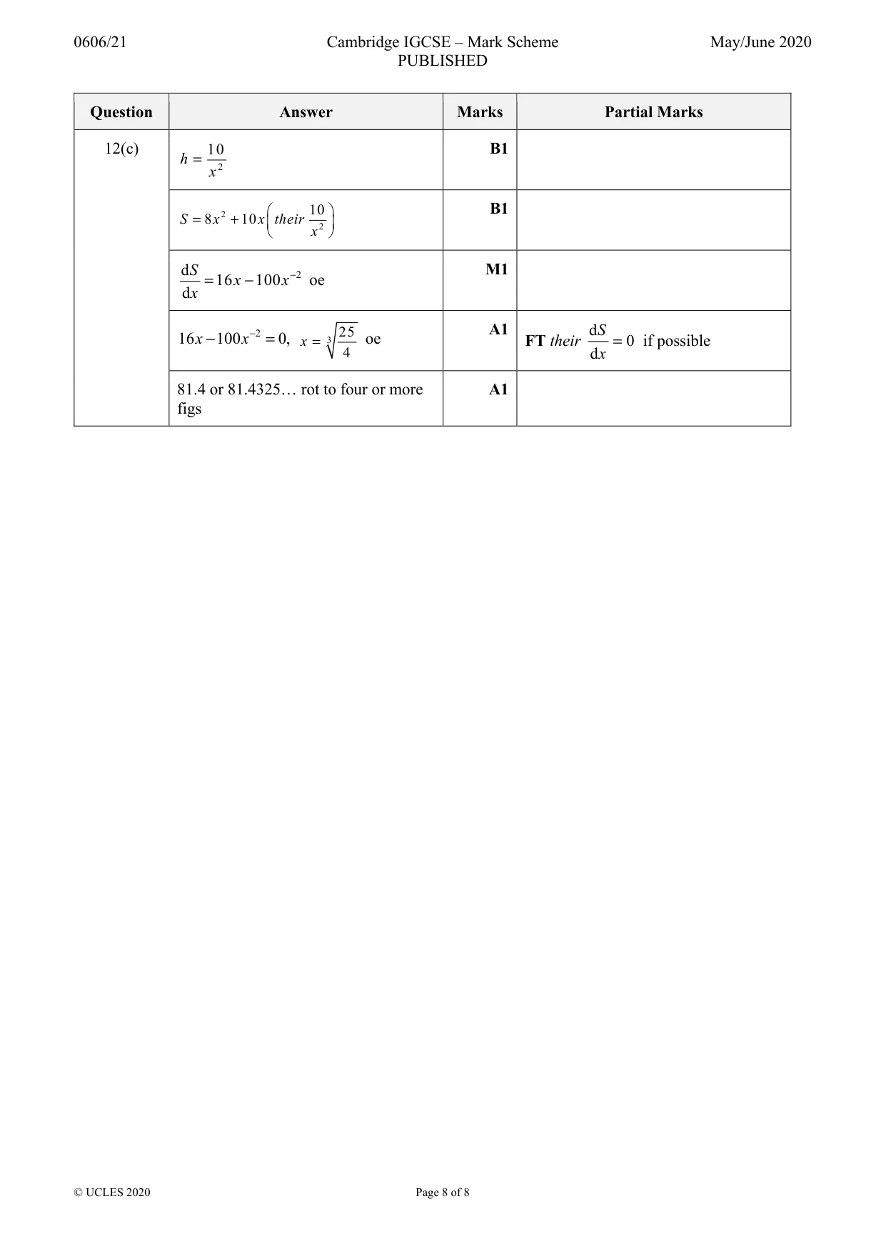 Mark scheme, page 8 of 8