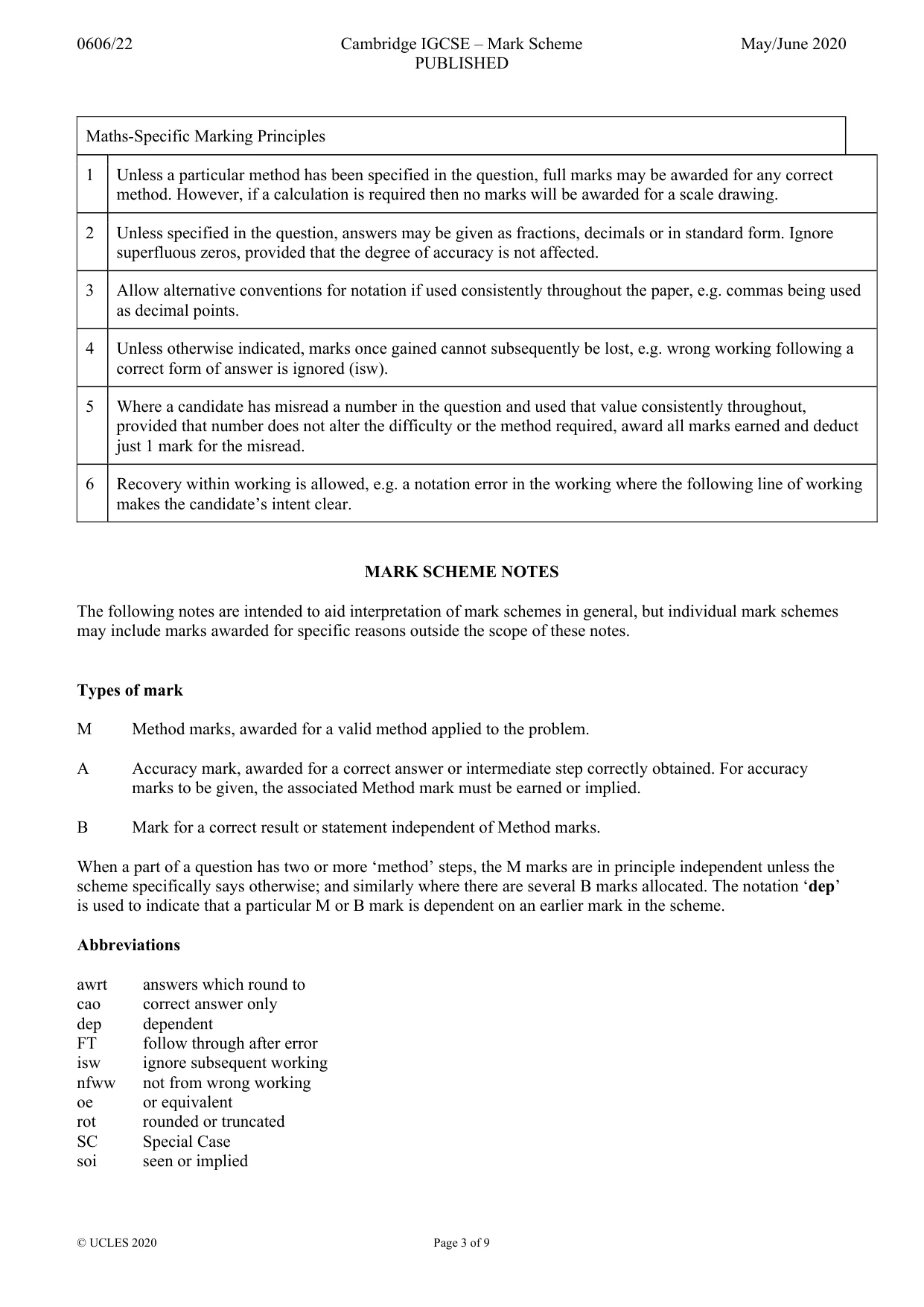 Mark scheme, page 3 of 9