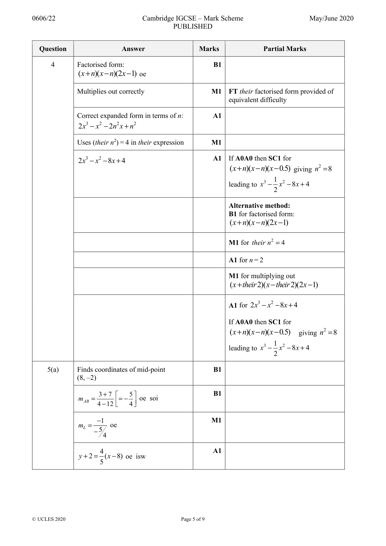 Mark scheme, page 5 of 9