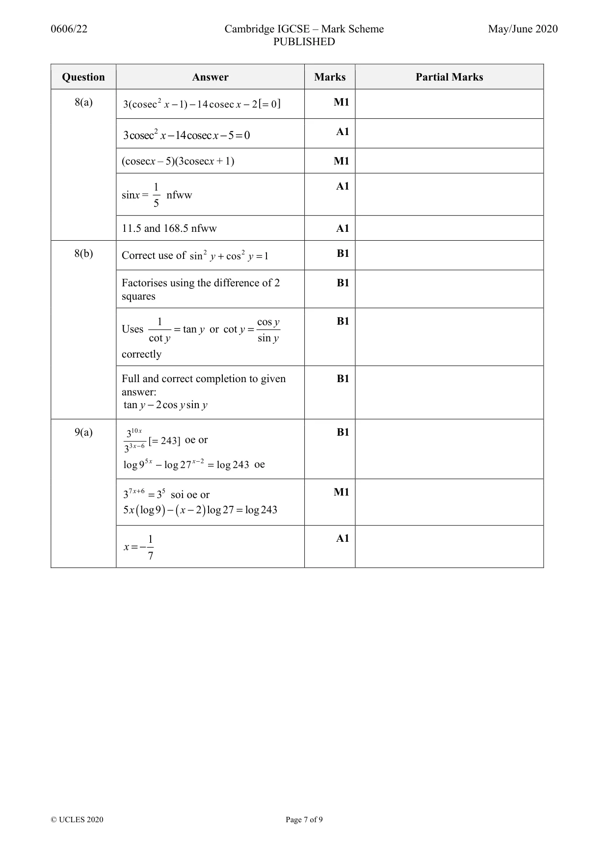 Mark scheme, page 7 of 9