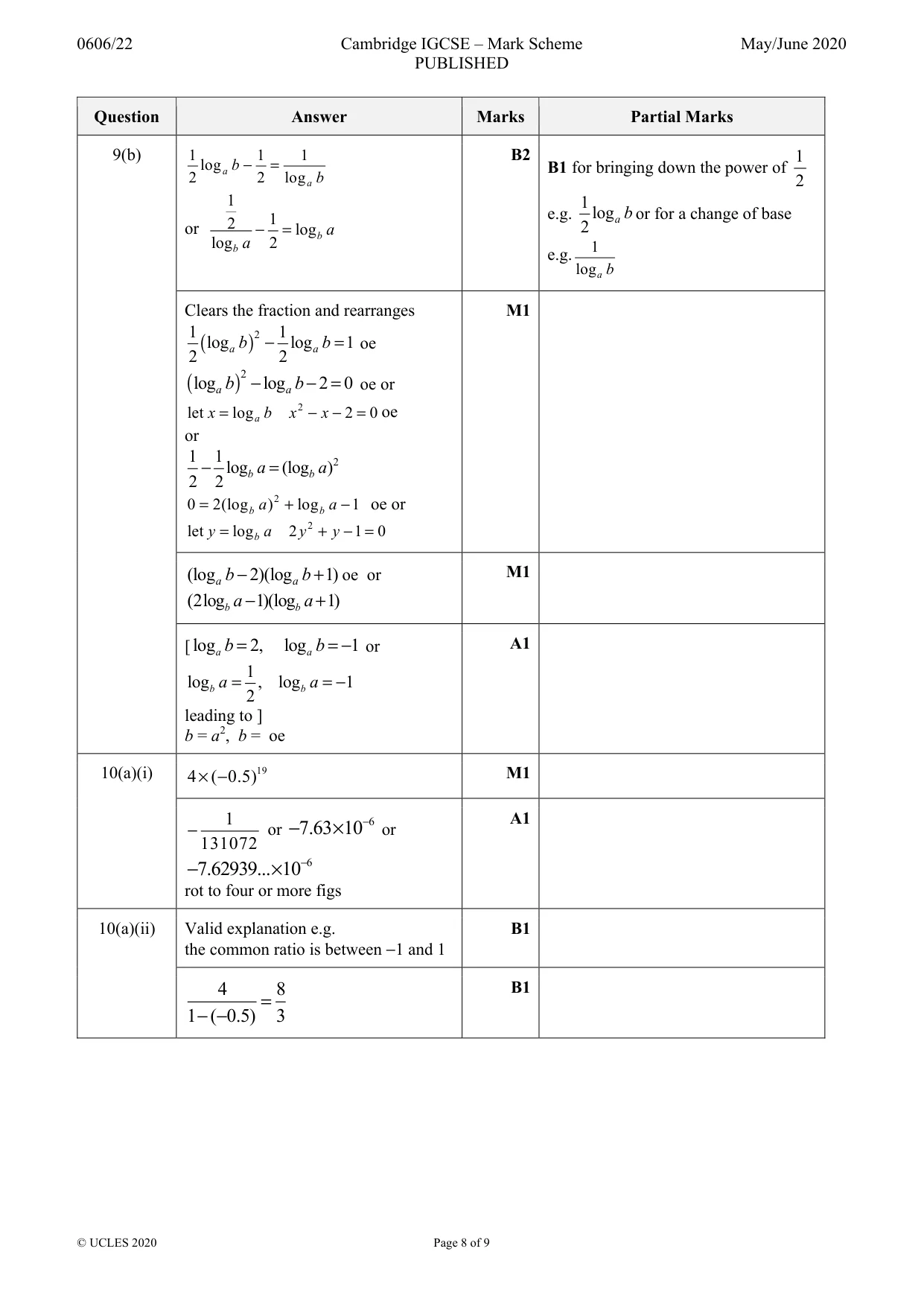 Mark scheme, page 8 of 9