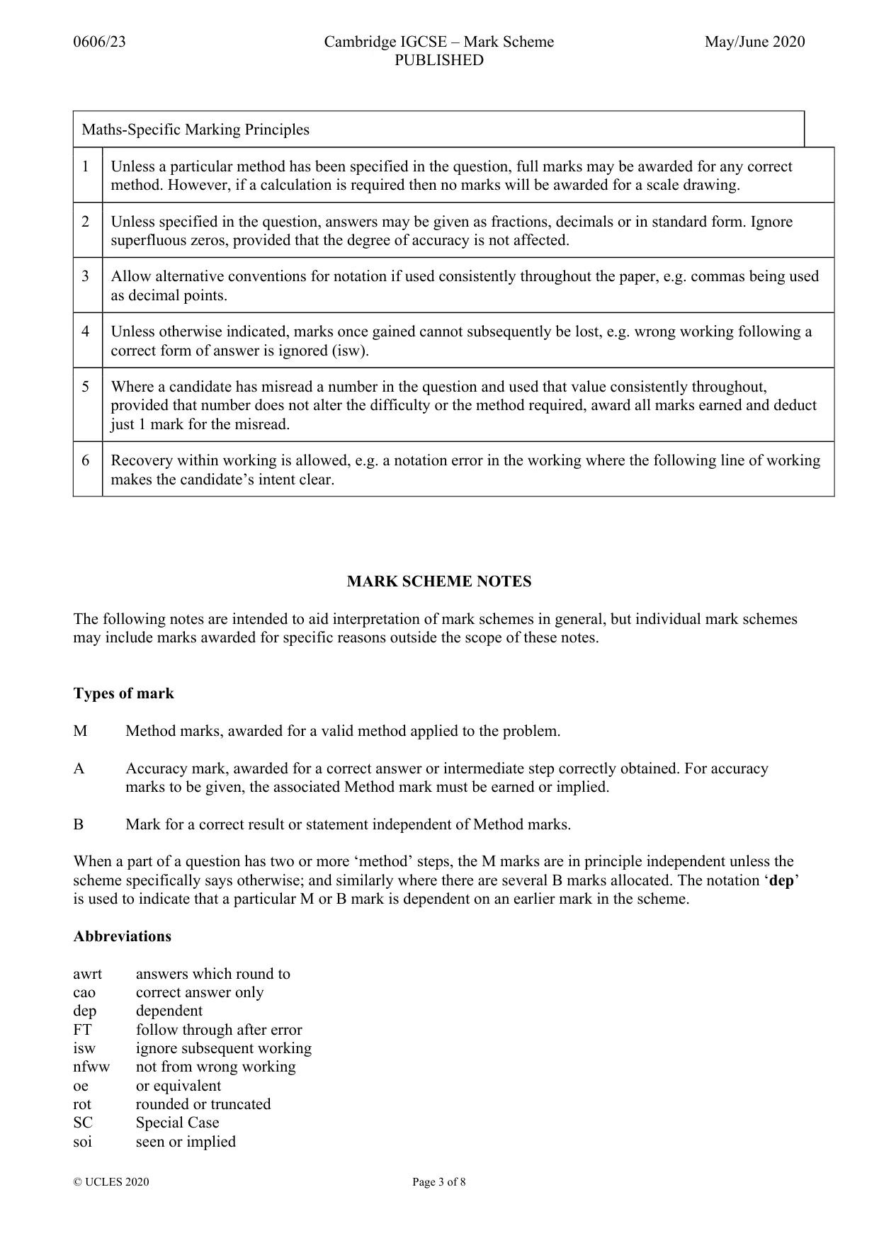 Mark scheme, page 3 of 8