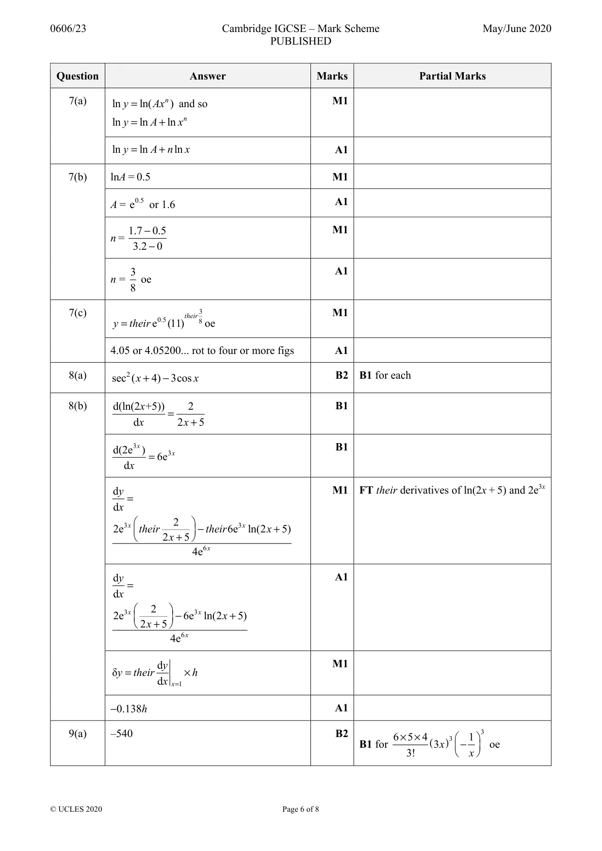Mark scheme, page 6 of 8