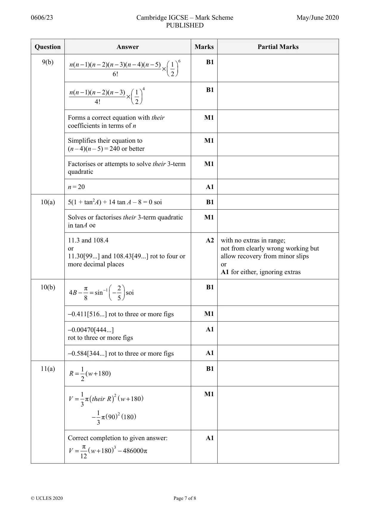 Mark scheme, page 7 of 8