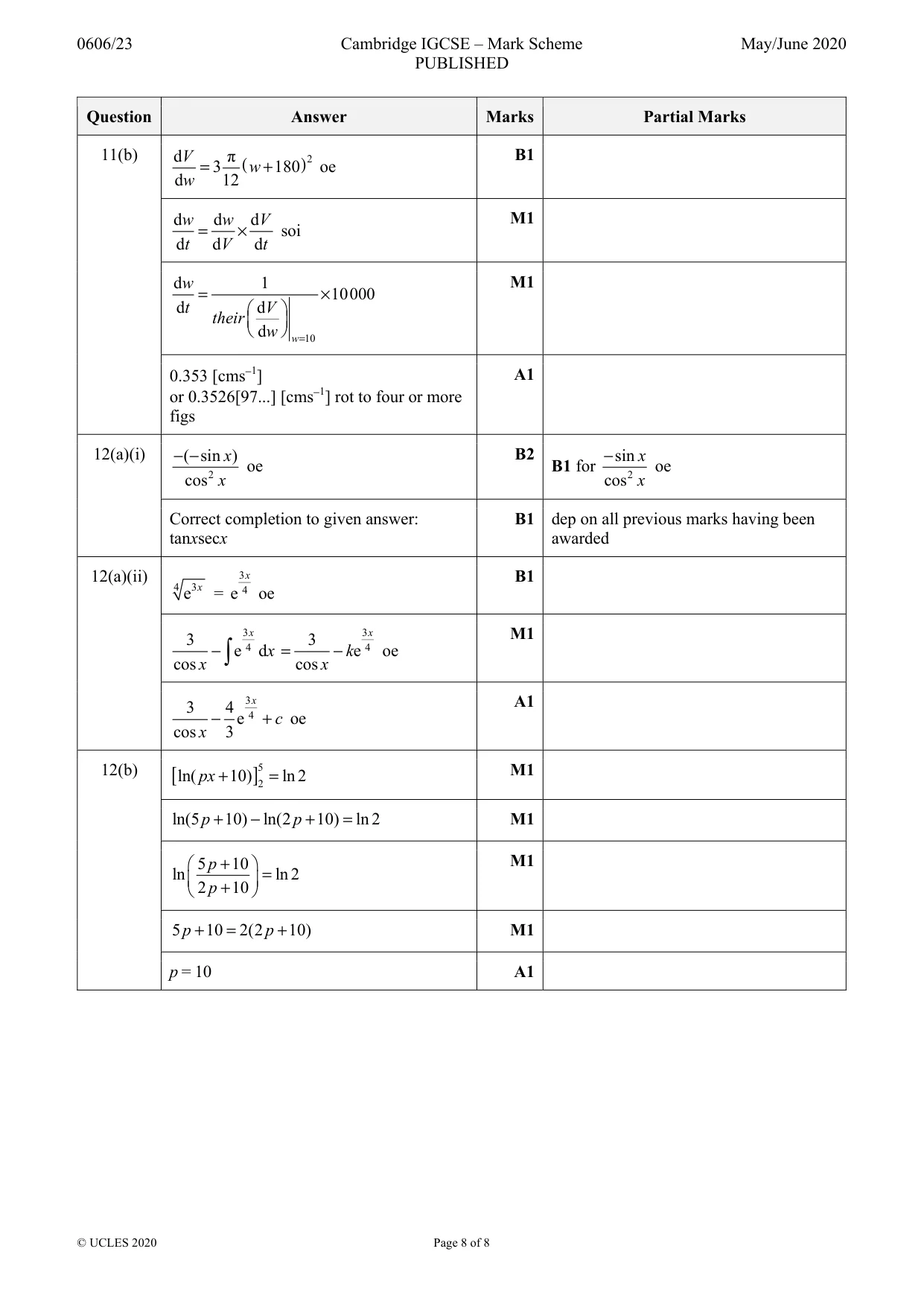 Mark scheme, page 8 of 8