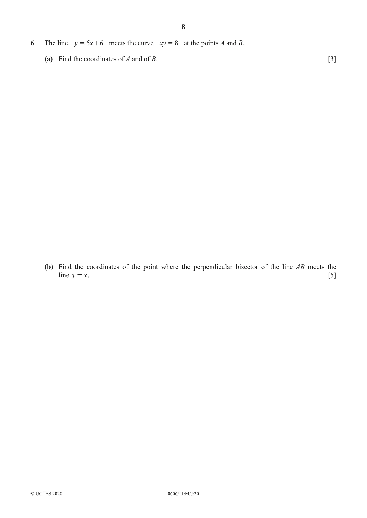 Cambridge IGCSE Mathematics - Additional 0606 2020 May/June Paper 1 · Variant 1 question paper, page 8 of 16