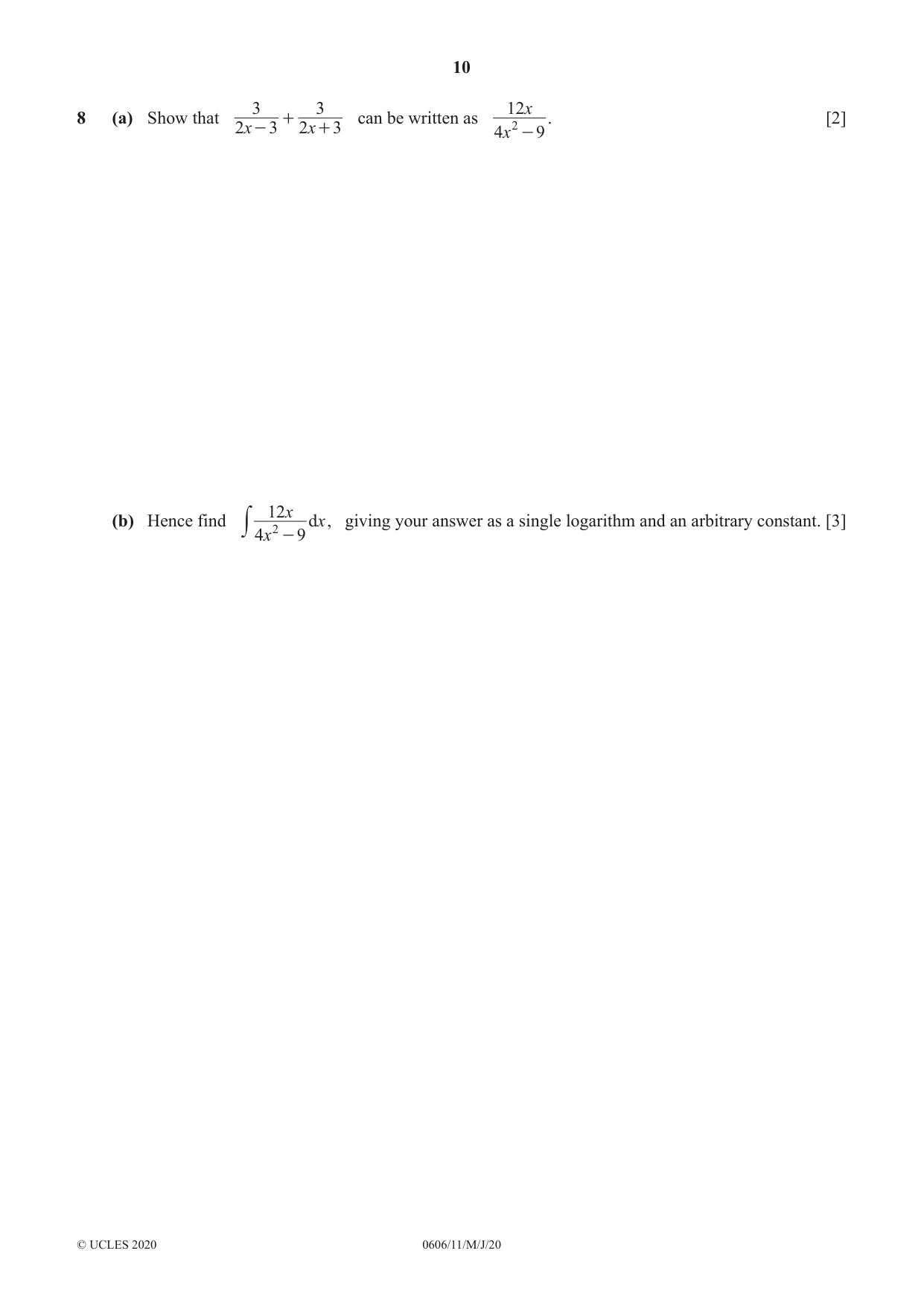 Cambridge IGCSE Mathematics - Additional 0606 2020 May/June Paper 1 · Variant 1 question paper, page 10 of 16