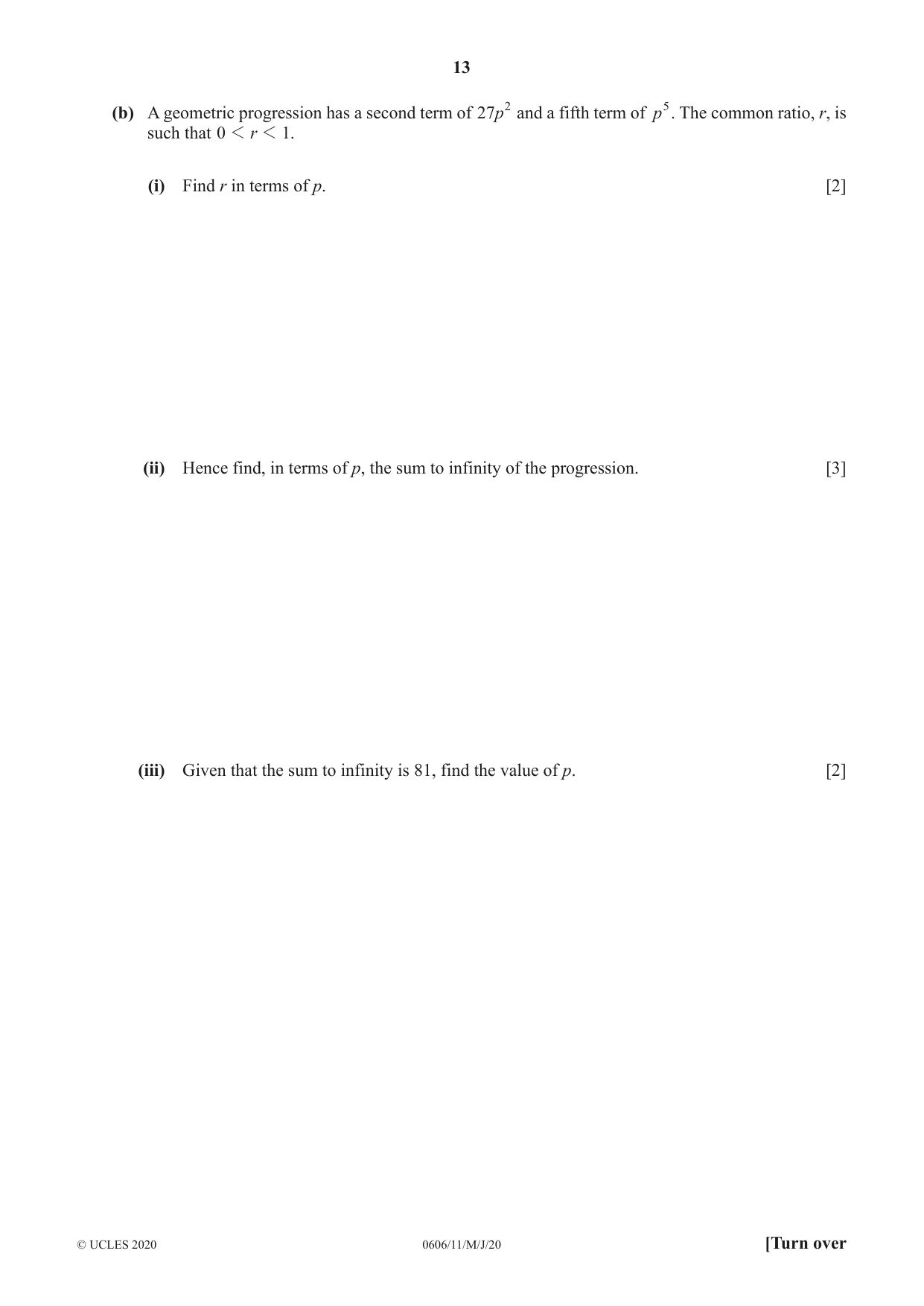 Cambridge IGCSE Mathematics - Additional 0606 2020 May/June Paper 1 · Variant 1 question paper, page 13 of 16