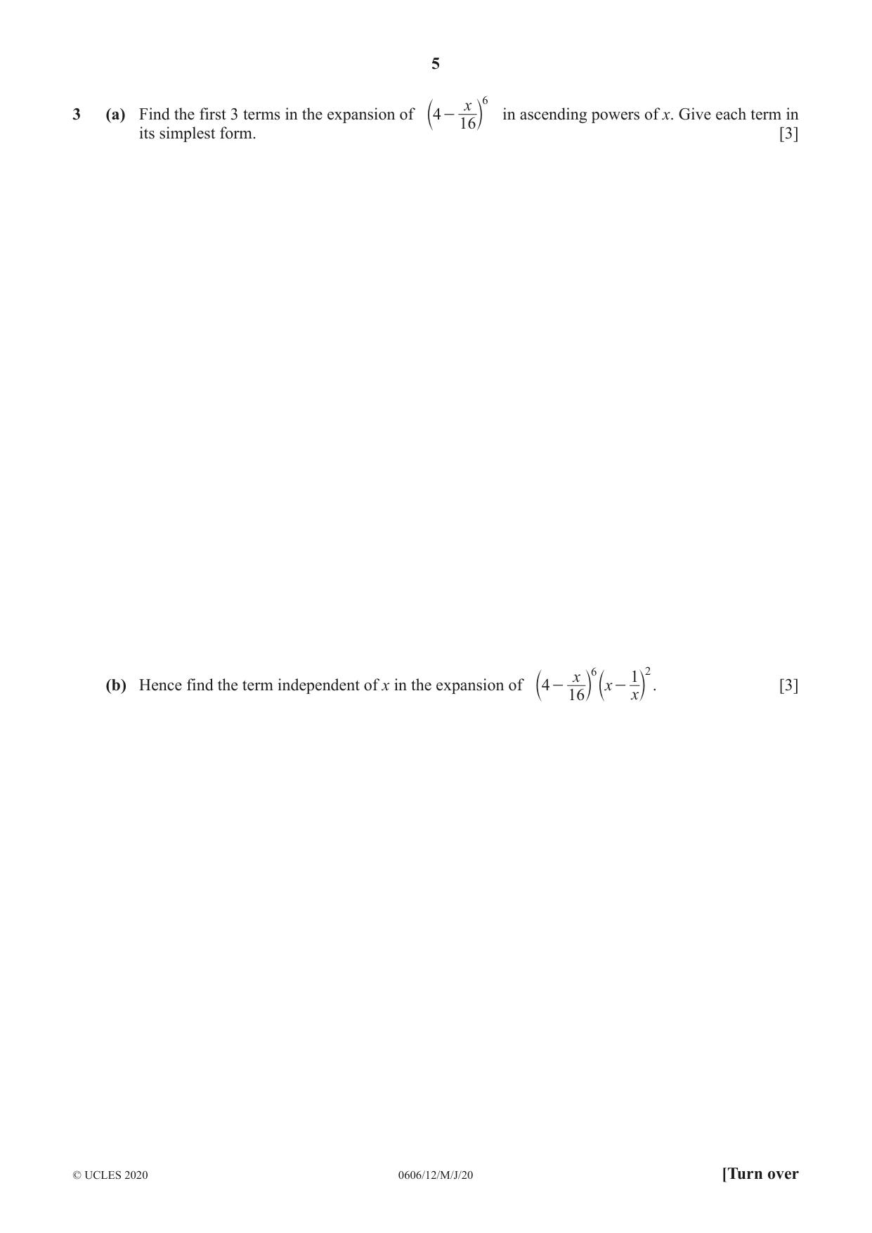 Cambridge IGCSE Mathematics - Additional 0606 2020 May/June Paper 1 · Variant 2 question paper, page 5 of 16