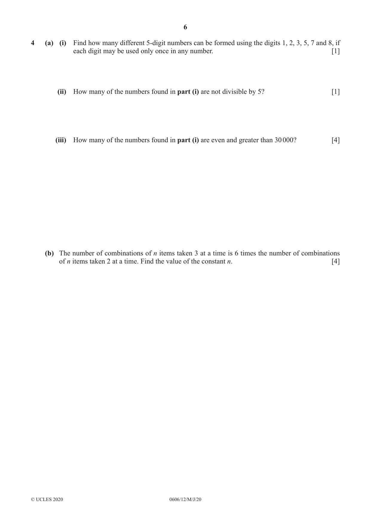 Cambridge IGCSE Mathematics - Additional 0606 2020 May/June Paper 1 · Variant 2 question paper, page 6 of 16