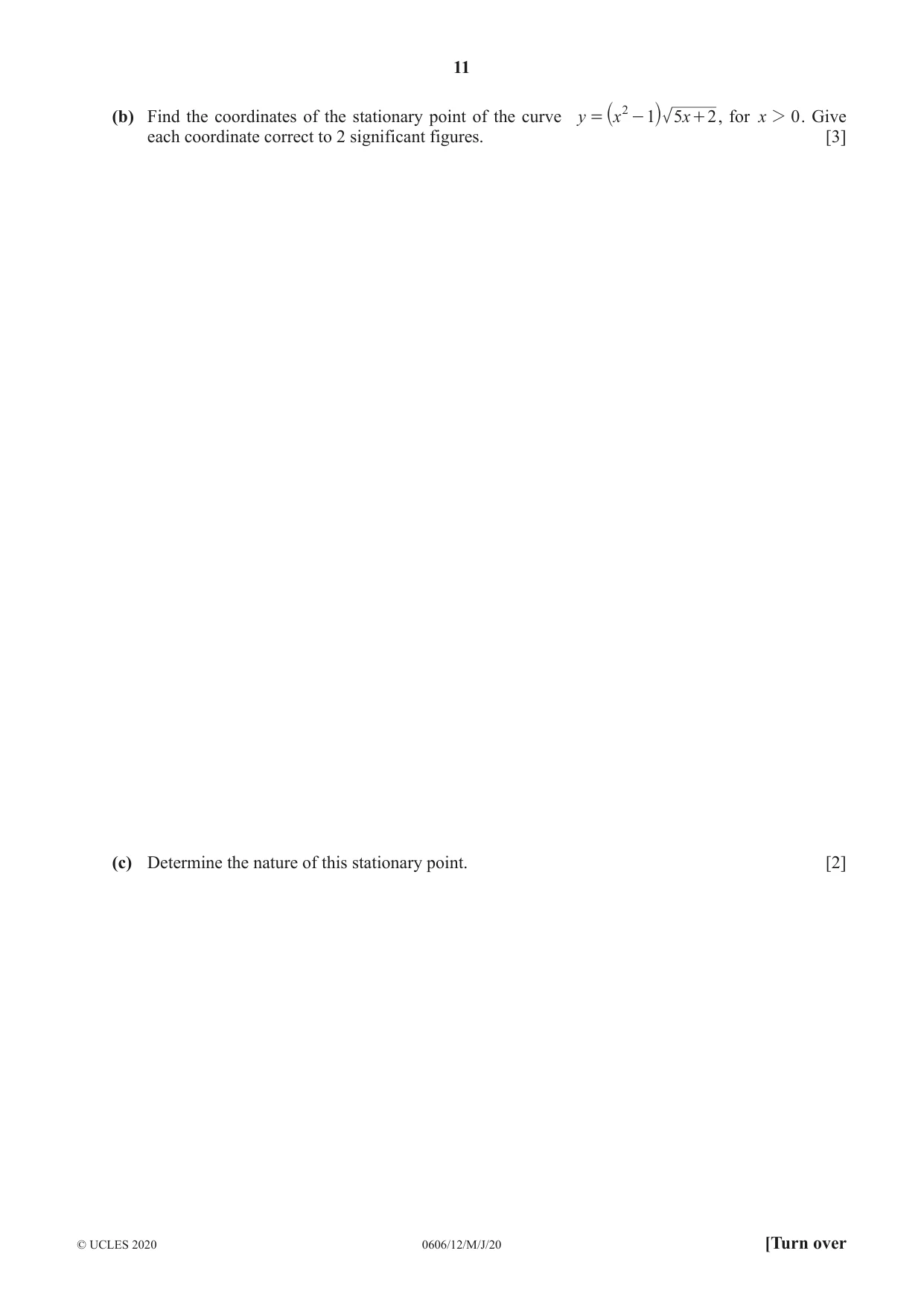 Cambridge IGCSE Mathematics - Additional 0606 2020 May/June Paper 1 · Variant 2 question paper, page 11 of 16