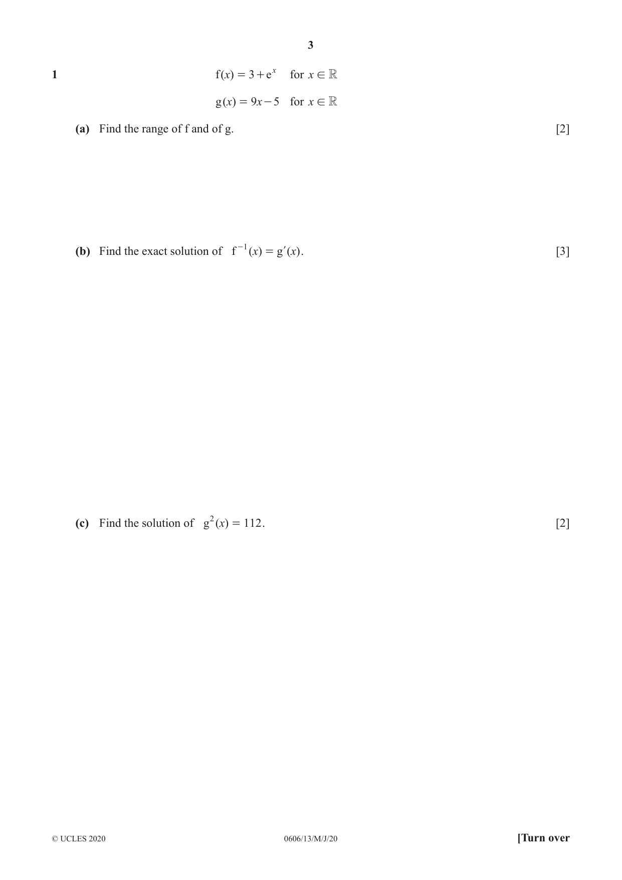 Cambridge IGCSE Mathematics - Additional 0606 2020 May/June Paper 1 · Variant 3 question paper, page 3 of 16