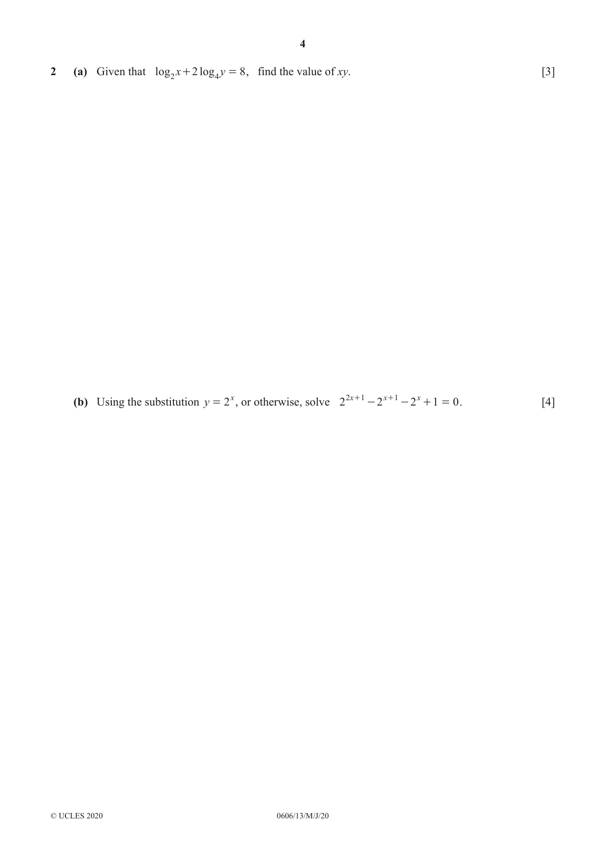 Cambridge IGCSE Mathematics - Additional 0606 2020 May/June Paper 1 · Variant 3 question paper, page 4 of 16