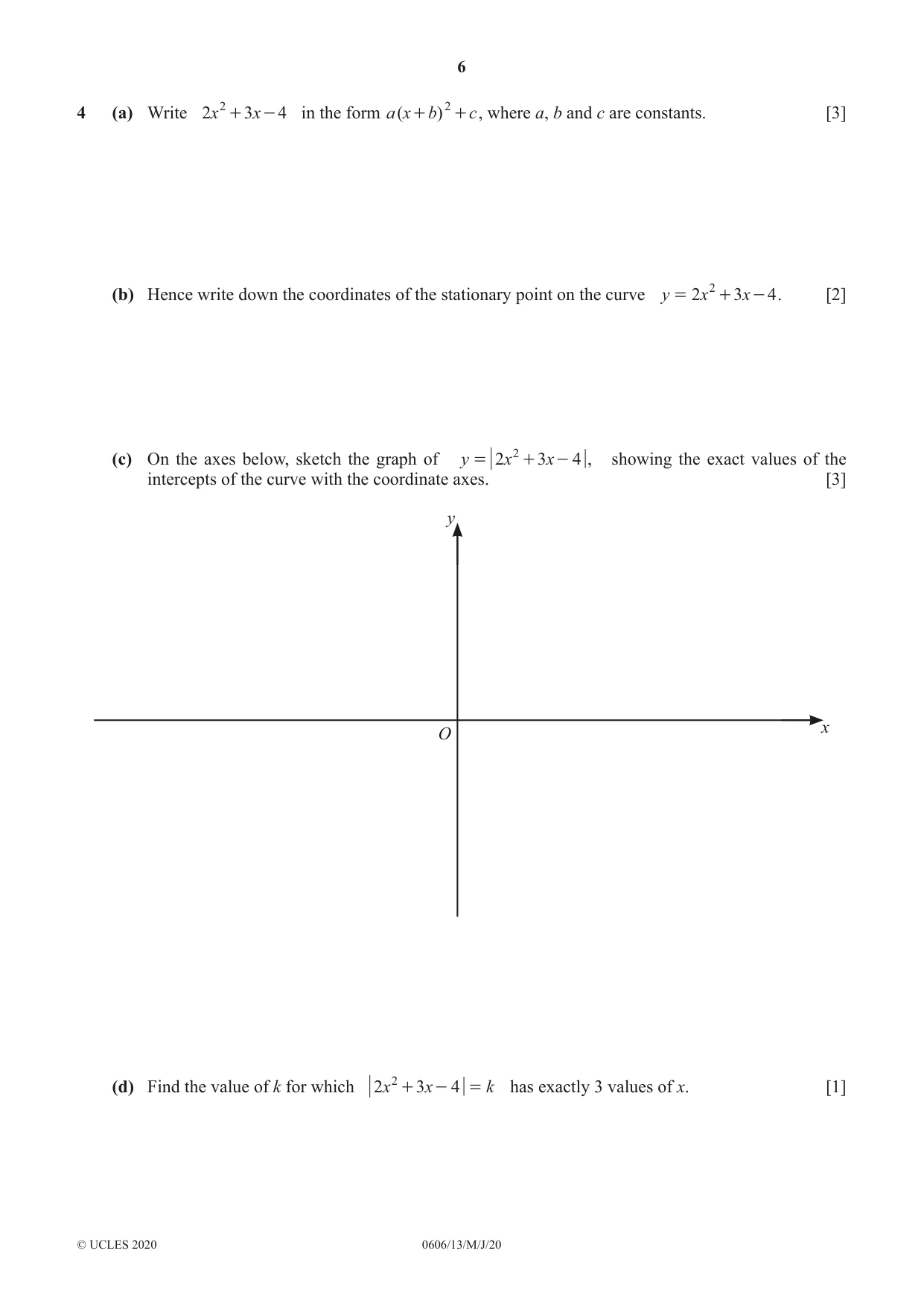 Cambridge IGCSE Mathematics - Additional 0606 2020 May/June Paper 1 · Variant 3 question paper, page 6 of 16