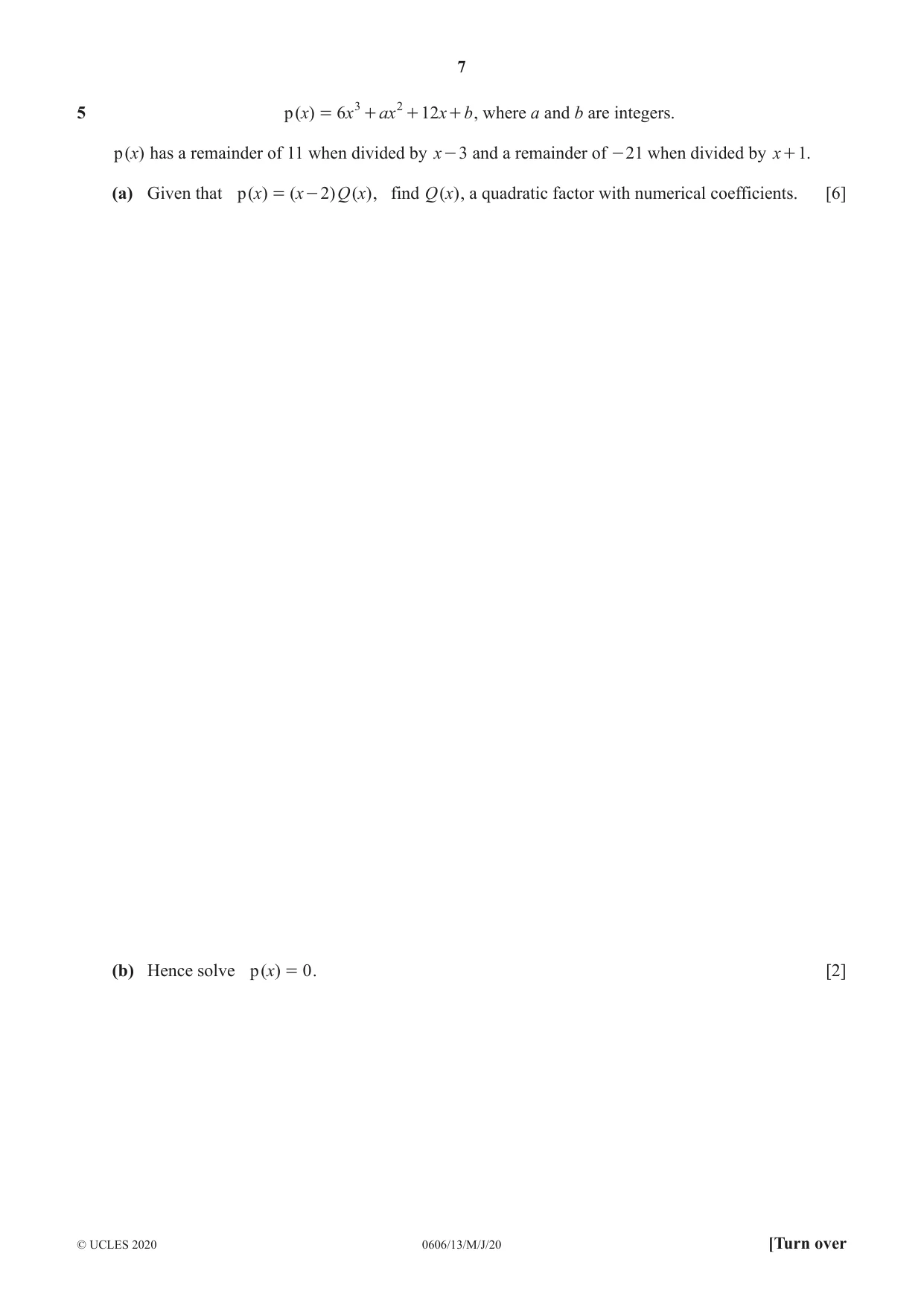 Cambridge IGCSE Mathematics - Additional 0606 2020 May/June Paper 1 · Variant 3 question paper, page 7 of 16