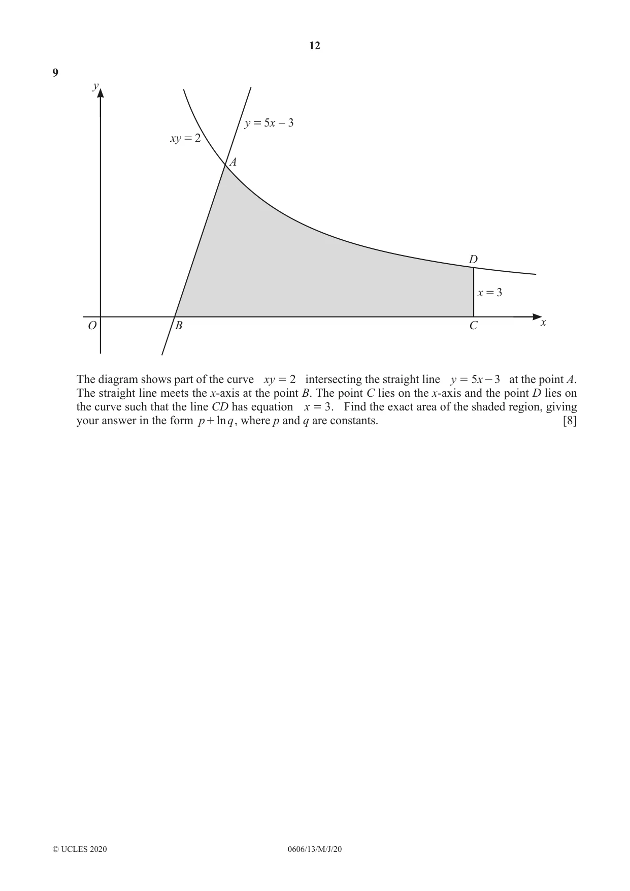Cambridge IGCSE Mathematics - Additional 0606 2020 May/June Paper 1 · Variant 3 question paper, page 12 of 16