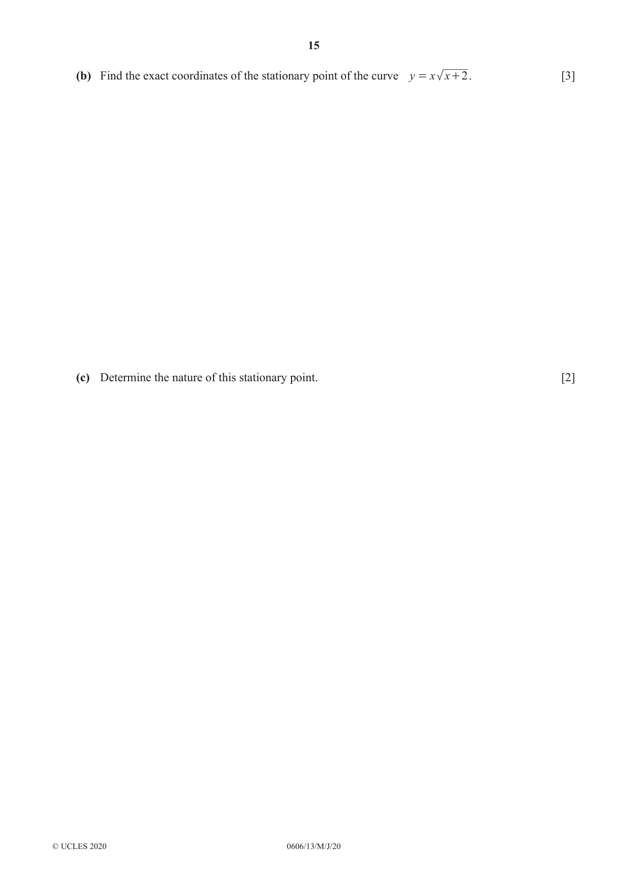 Cambridge IGCSE Mathematics - Additional 0606 2020 May/June Paper 1 · Variant 3 question paper, page 15 of 16