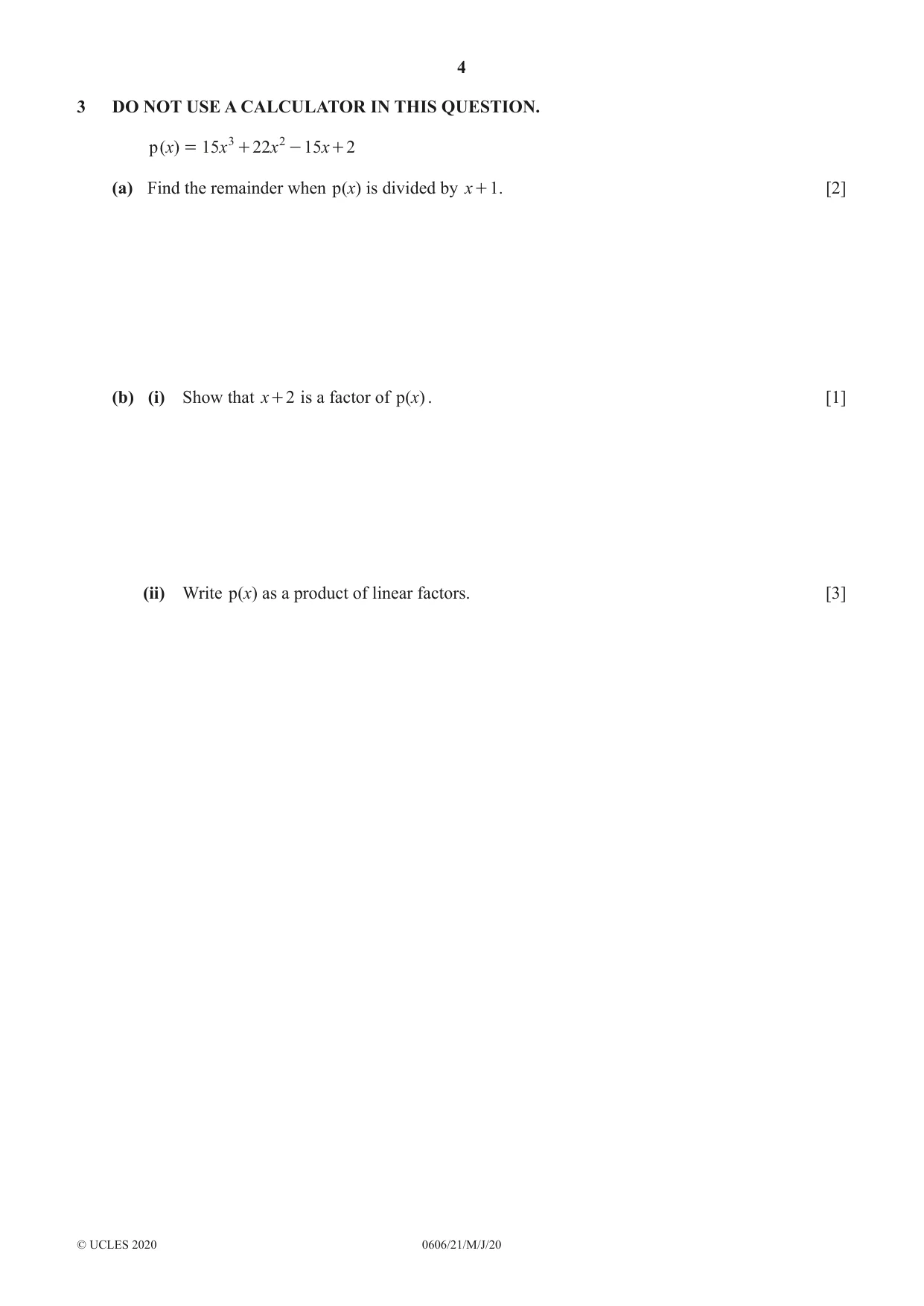 Cambridge IGCSE Mathematics - Additional 0606 2020 May/June Paper 2 · Variant 1 question paper, page 4 of 16