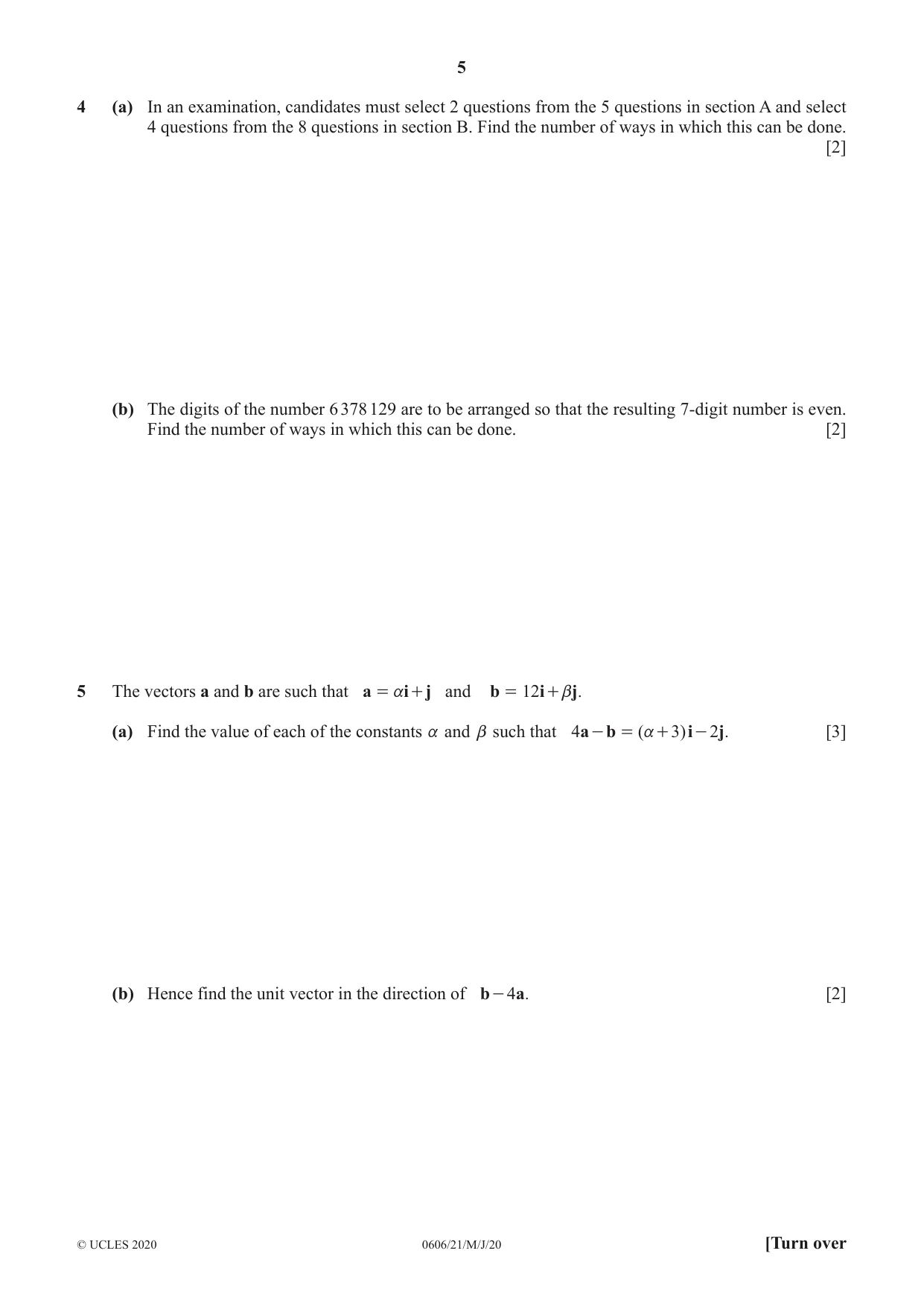 Cambridge IGCSE Mathematics - Additional 0606 2020 May/June Paper 2 · Variant 1 question paper, page 5 of 16