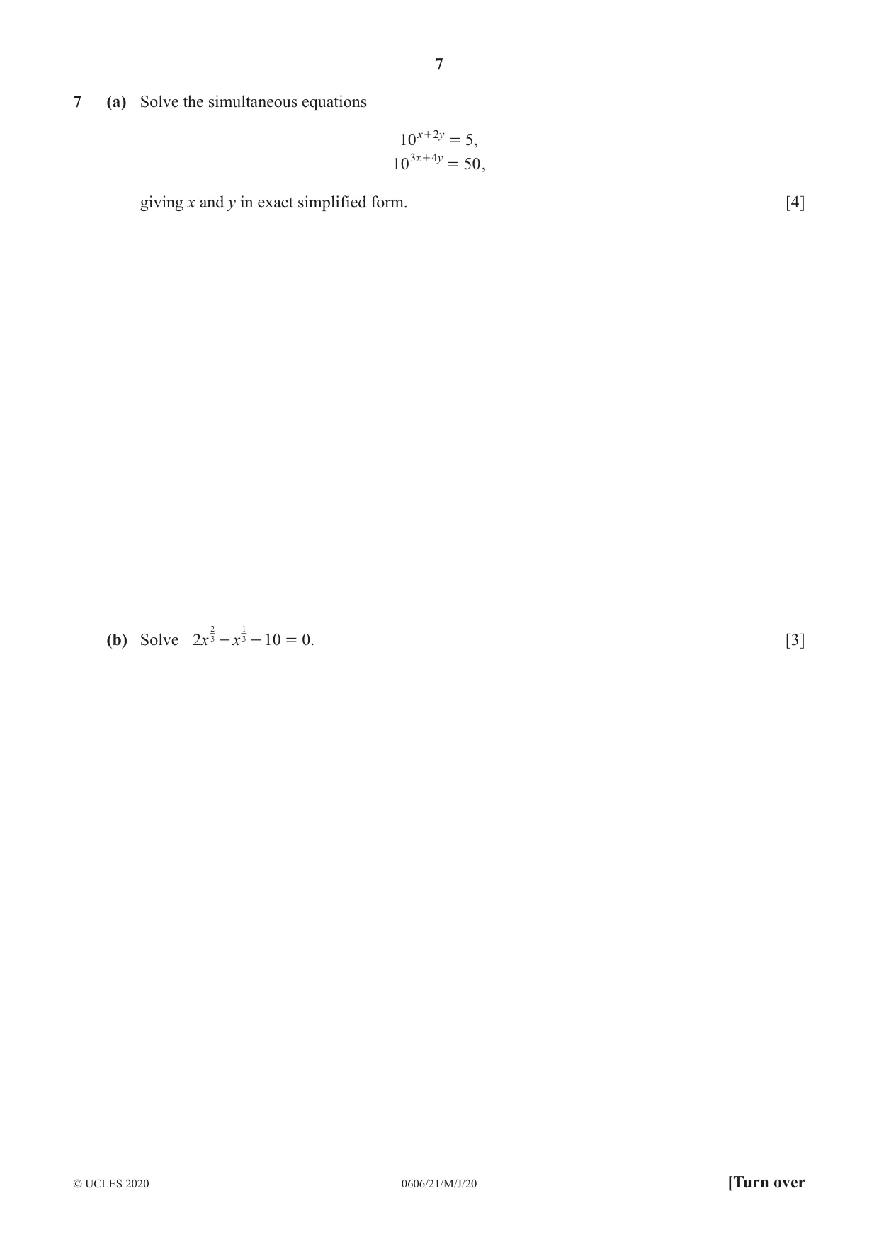 Cambridge IGCSE Mathematics - Additional 0606 2020 May/June Paper 2 · Variant 1 question paper, page 7 of 16
