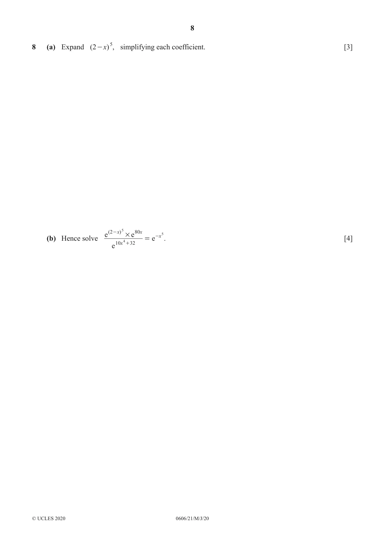 Cambridge IGCSE Mathematics - Additional 0606 2020 May/June Paper 2 · Variant 1 question paper, page 8 of 16